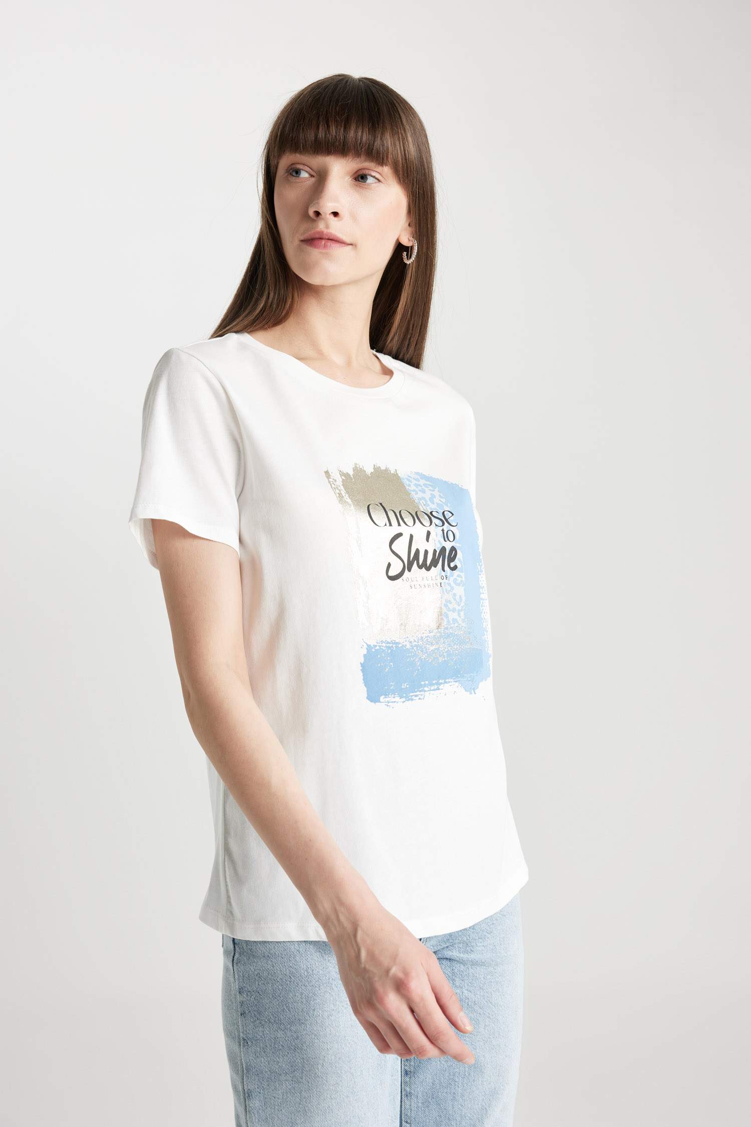 Regular Fit Crew Neck Printed Cotton Short Sleeve T-Shirt