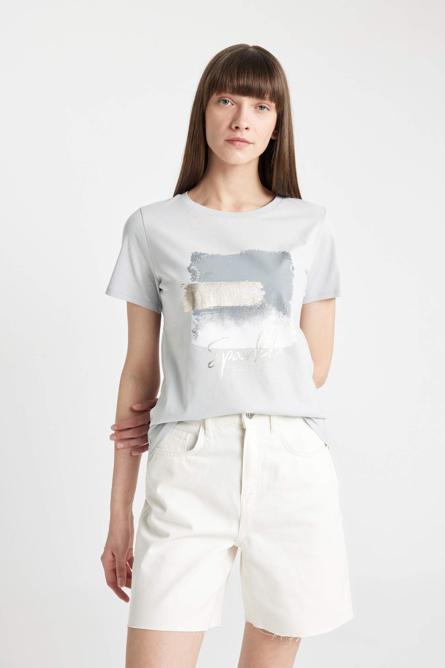 Regular Fit Crew Neck Printed Cotton Short Sleeve T-Shirt