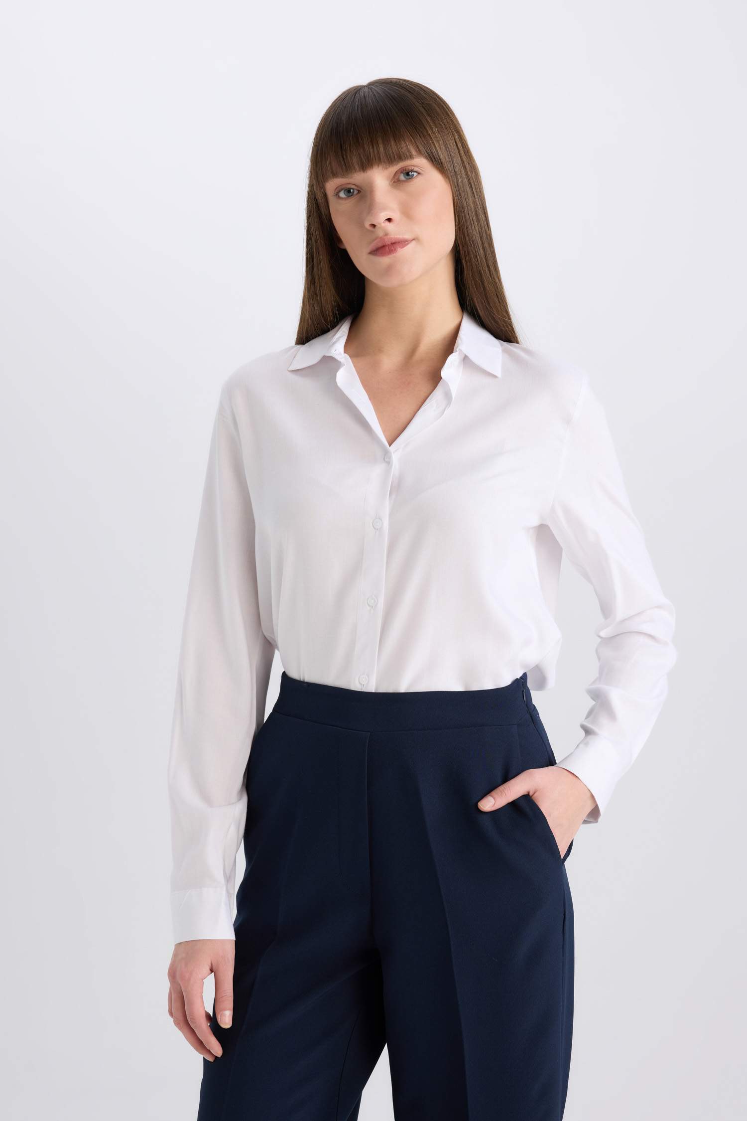 Oversize Fit Shirt Collar Long Sleeve Shirt