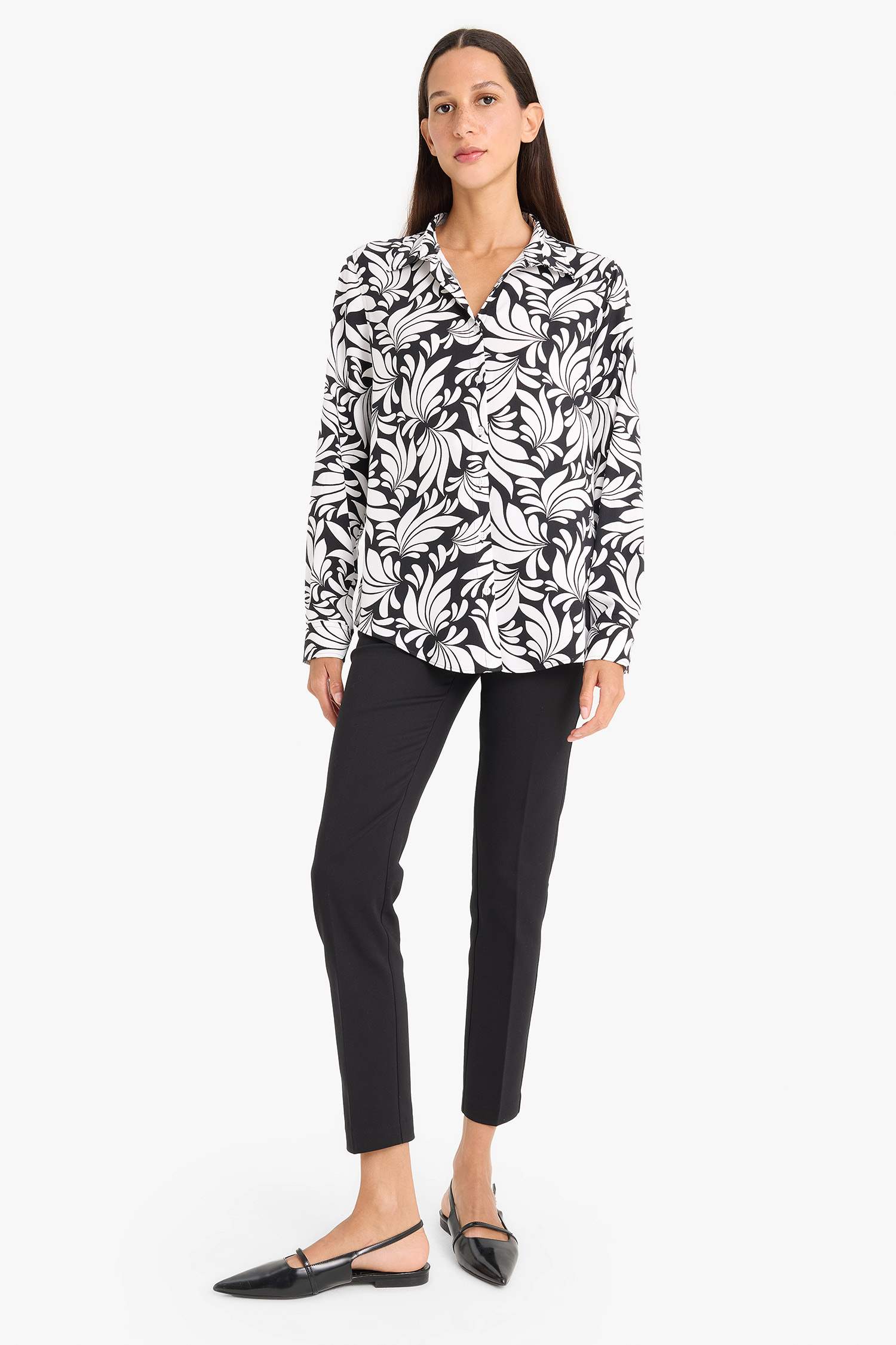 Regular Fit Shirt Collar Printed Long Sleeve Shirt