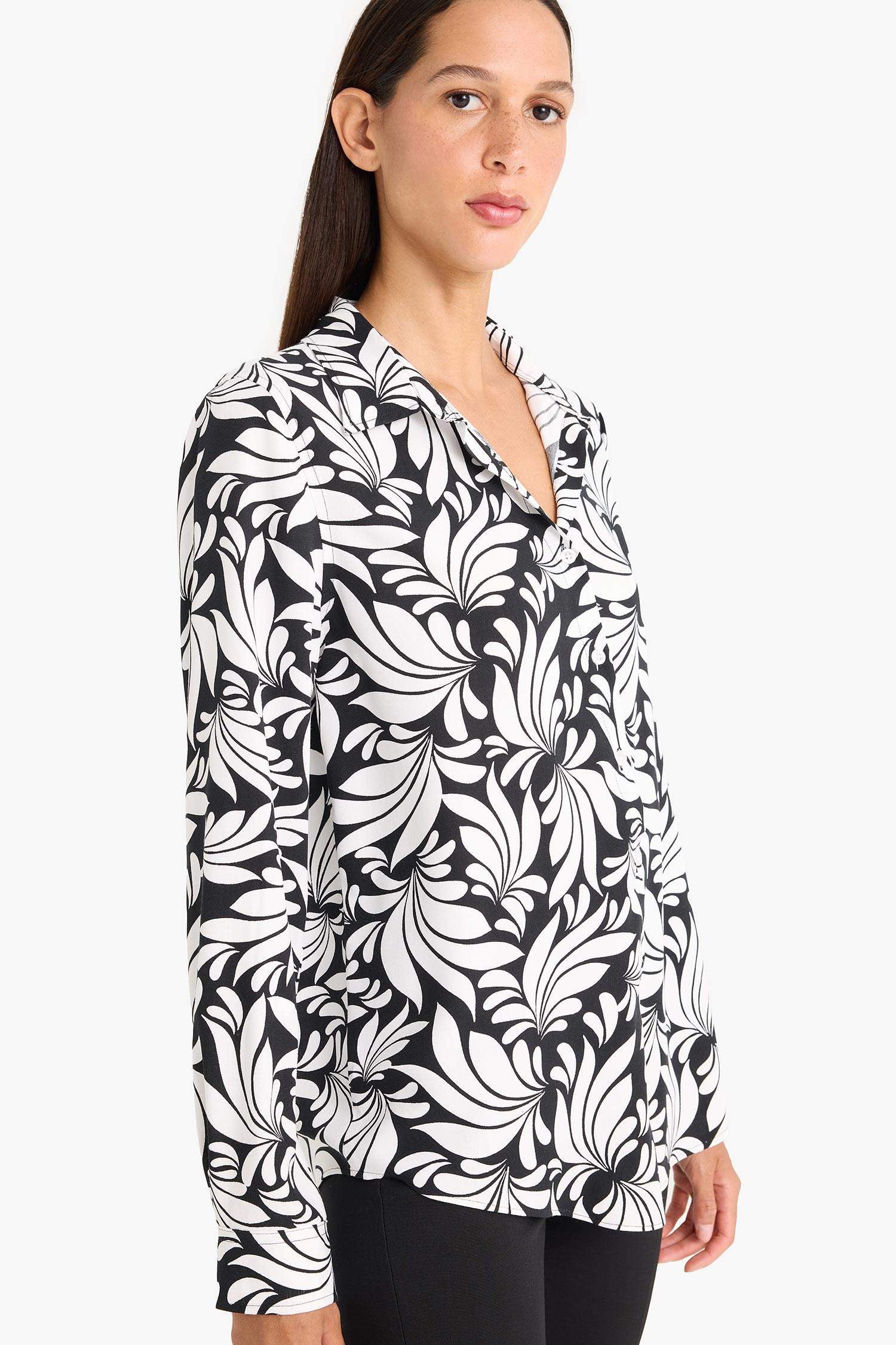 Regular Fit Shirt Collar Printed Long Sleeve Shirt