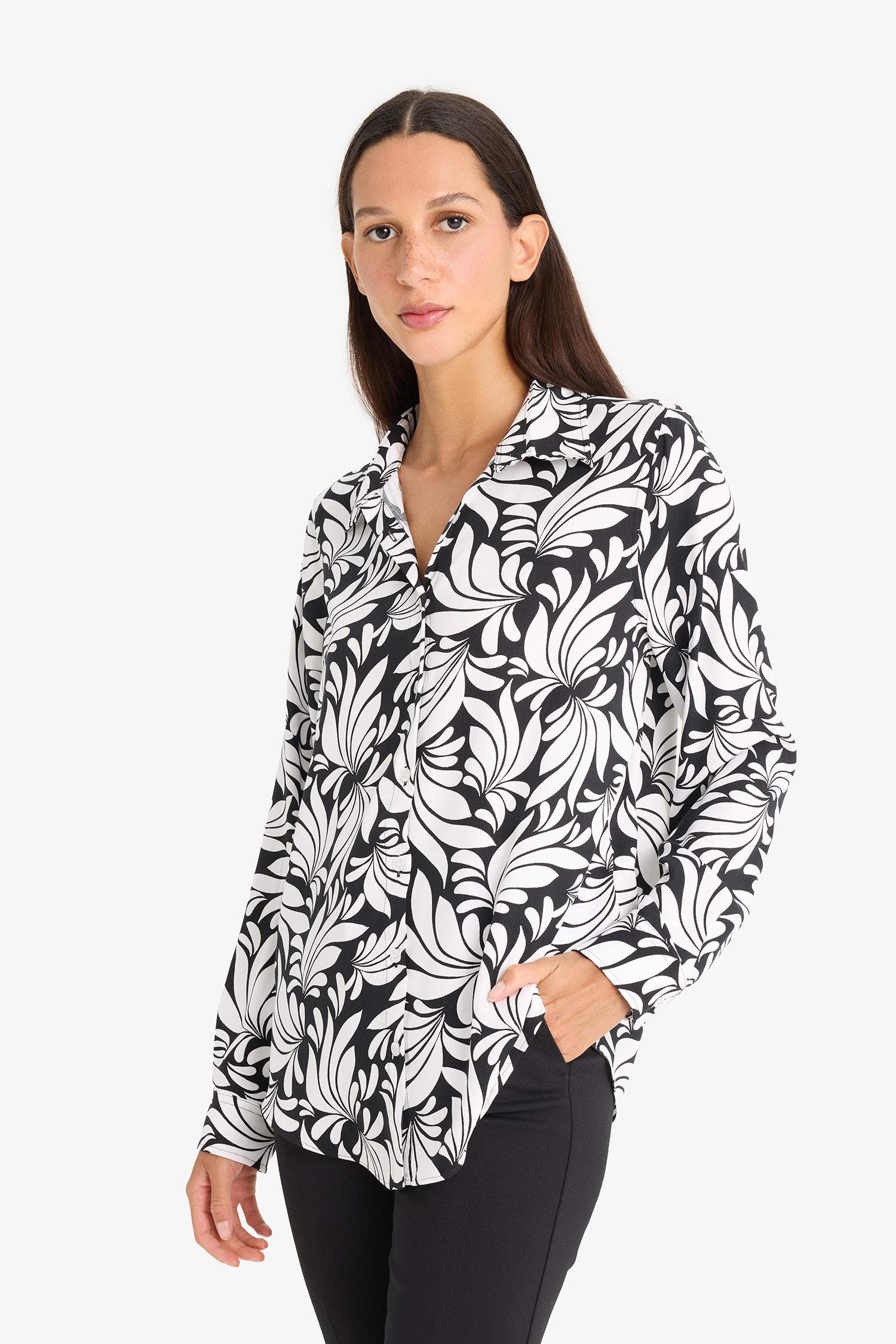 Regular Fit Shirt Collar Printed Long Sleeve Shirt