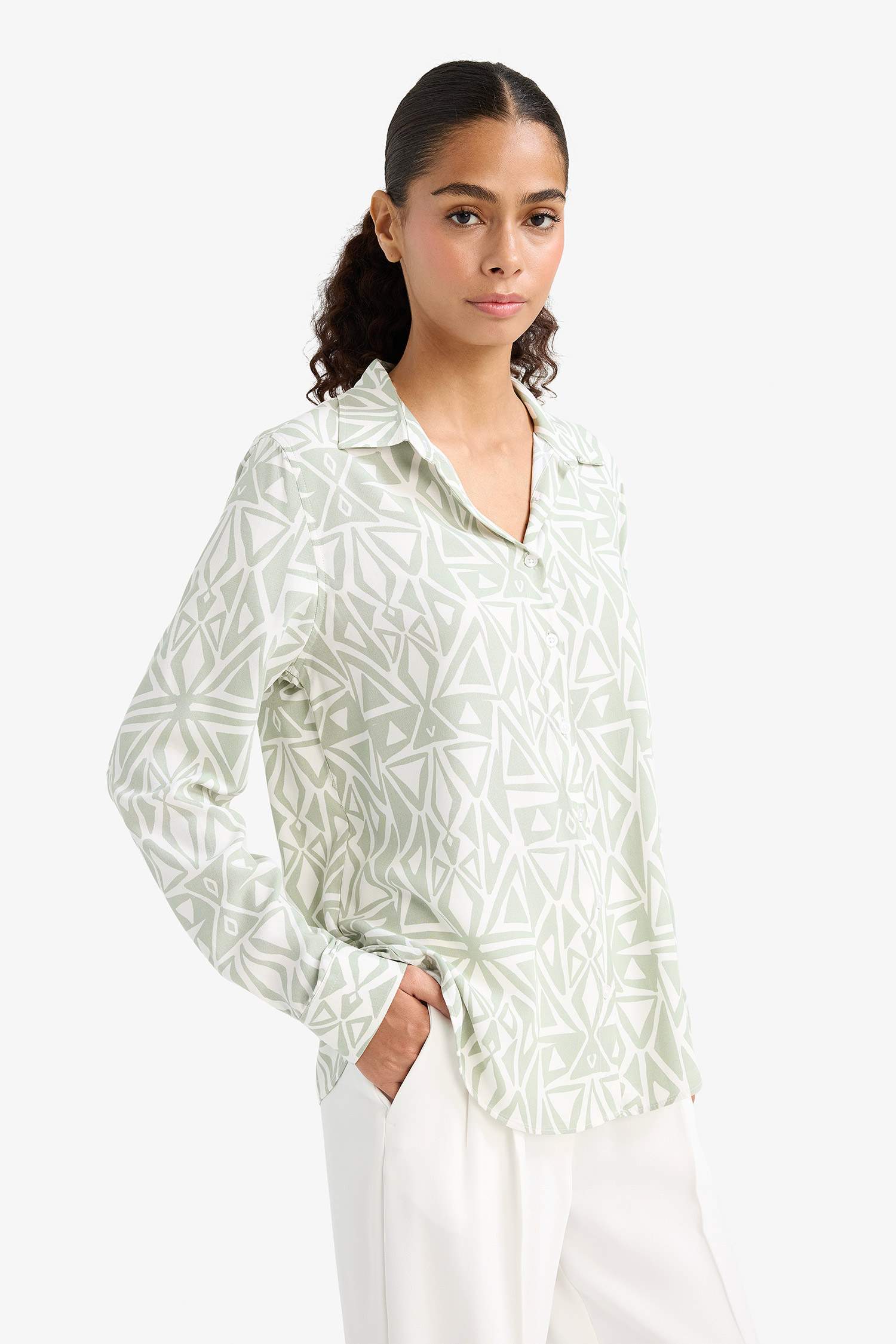 Regular Fit Shirt Collar Printed Long Sleeve Shirt