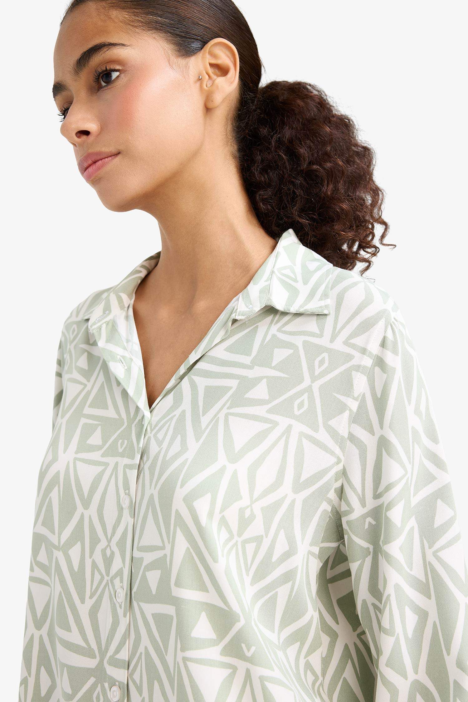 Regular Fit Shirt Collar Printed Long Sleeve Shirt