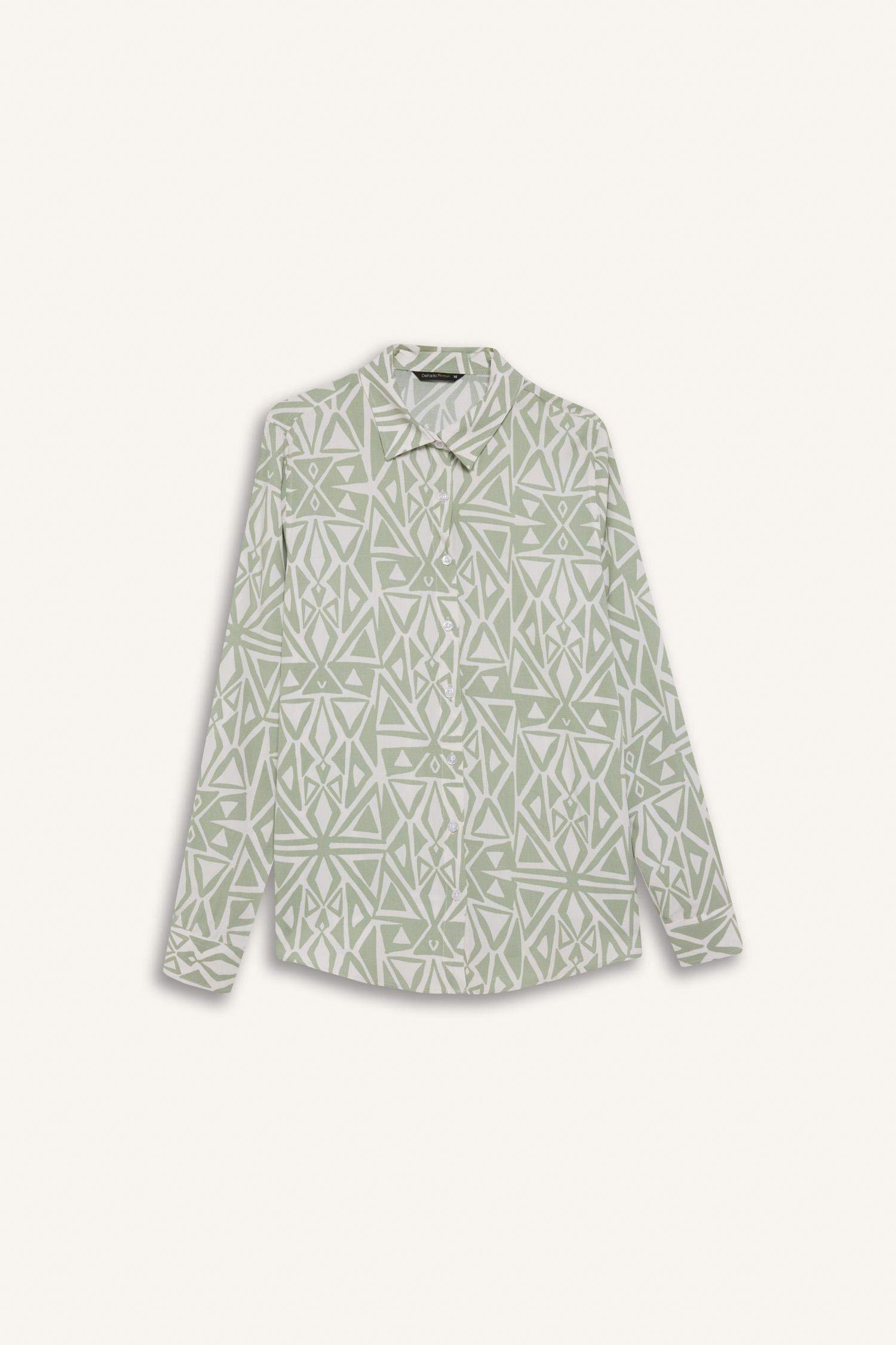 Regular Fit Shirt Collar Printed Long Sleeve Shirt