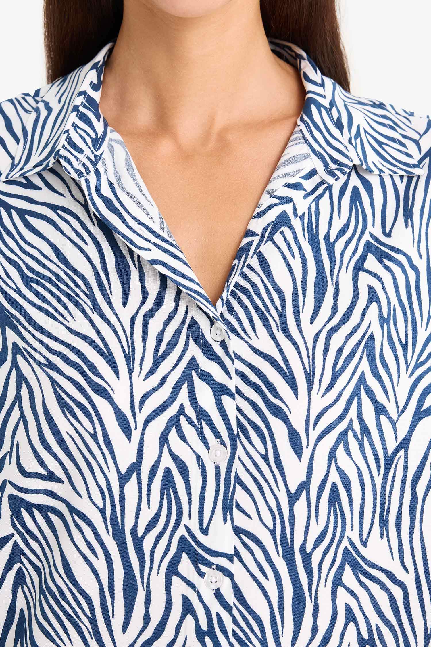 Regular Fit Shirt Collar Printed Long Sleeve Shirt