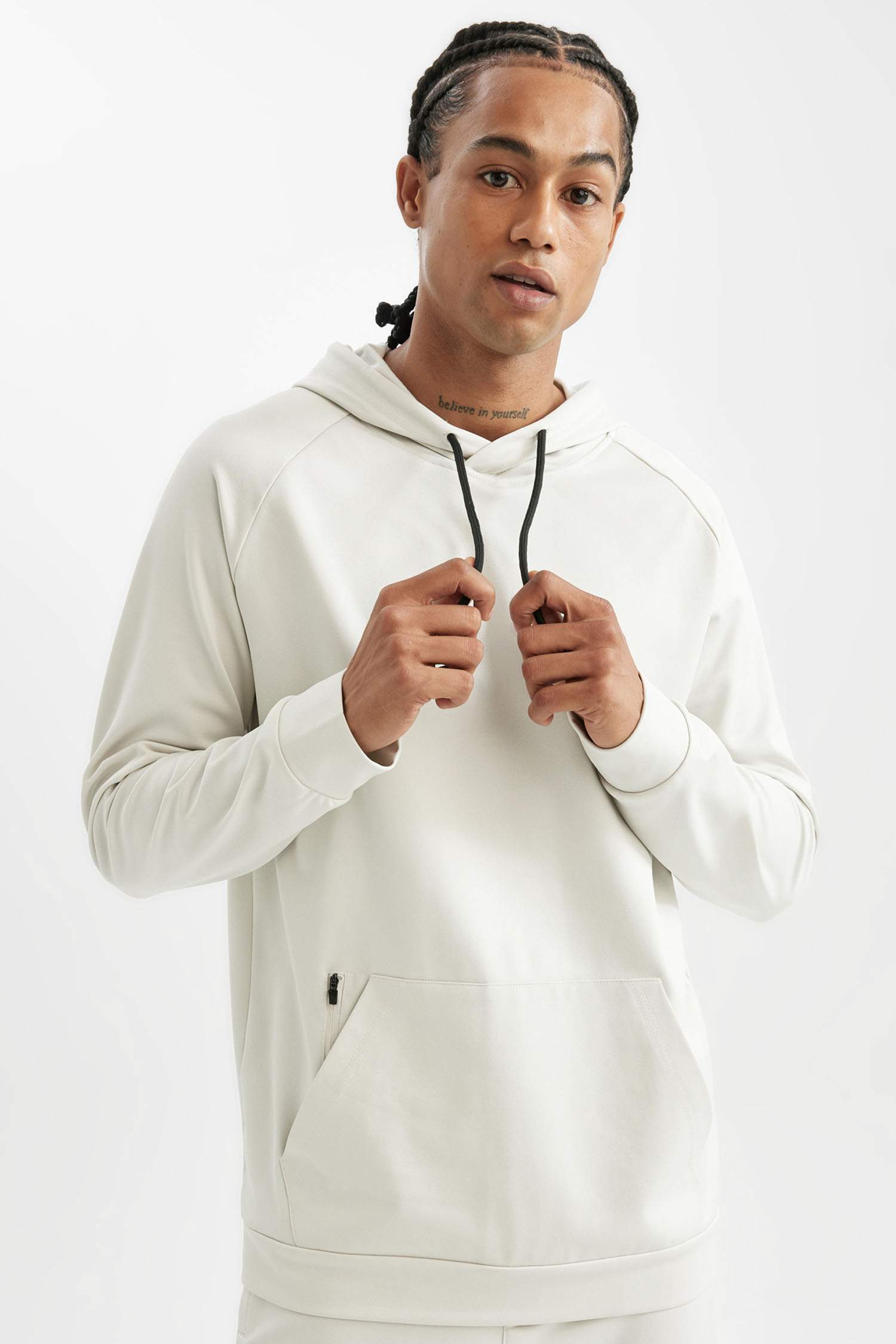 DeFactoFit Standart Fit Kapüşonlu Cepli Skuba Dalgıç Kumaş Sporcu Sweatshirt