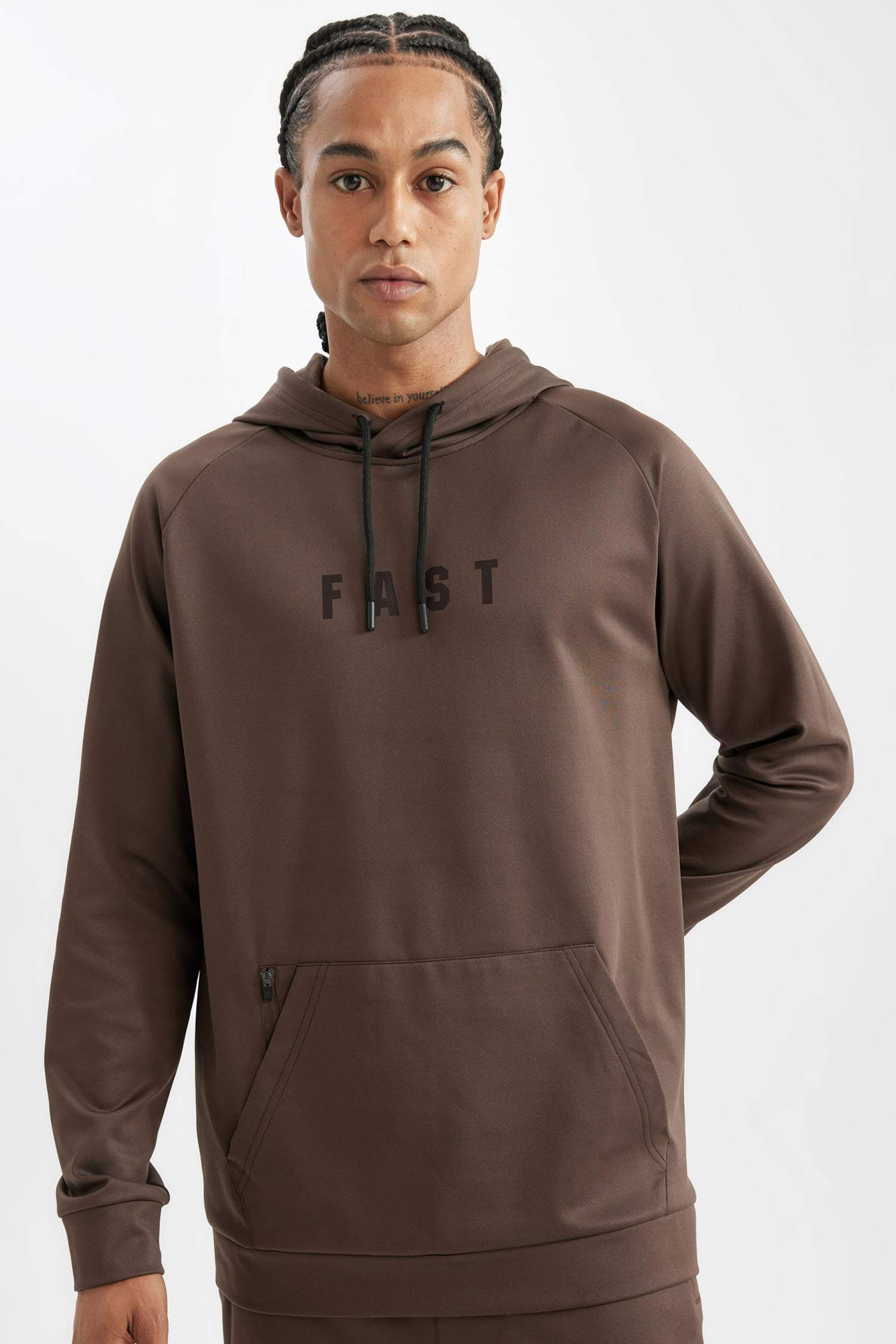 DeFactoFit Standart Fit Kapüşonlu Cepli Skuba Dalgıç Kumaş Sporcu Sweatshirt