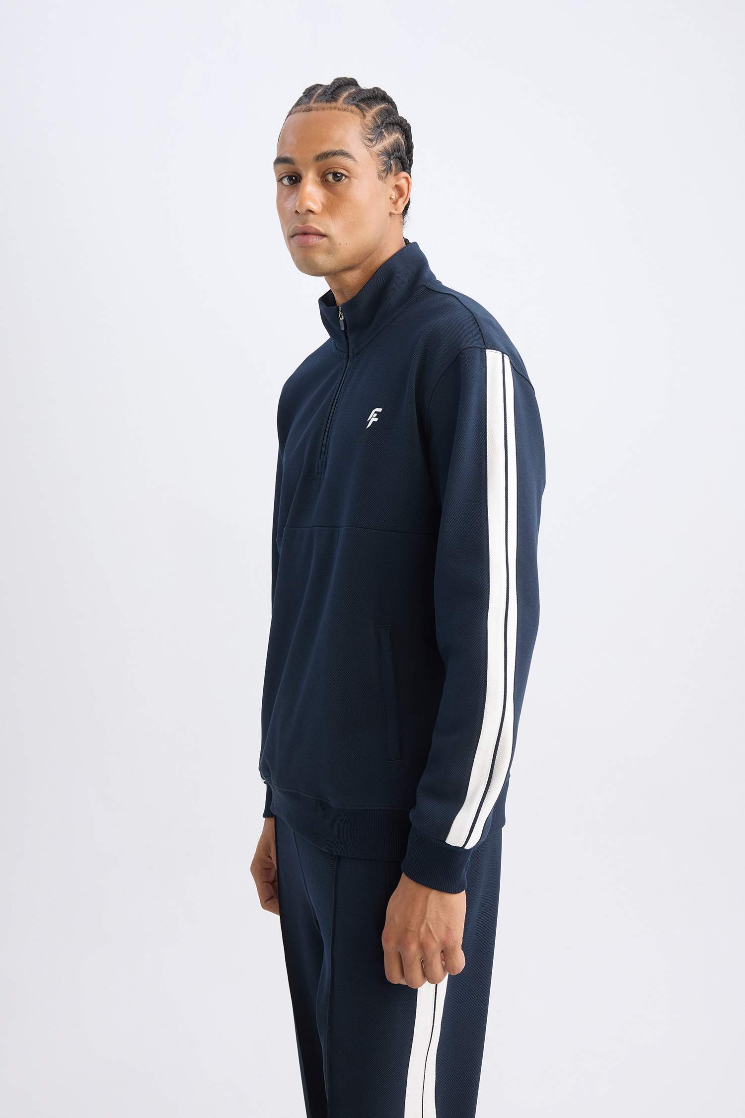 Lacivert DeFactoFit Standart Fit Dik Yaka Yarım Fermuarlı Sporcu Sweatshirt