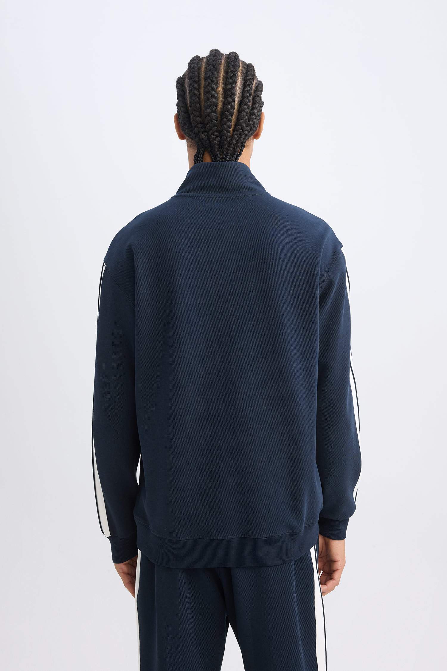 Lacivert DeFactoFit Standart Fit Dik Yaka Yarım Fermuarlı Sporcu Sweatshirt