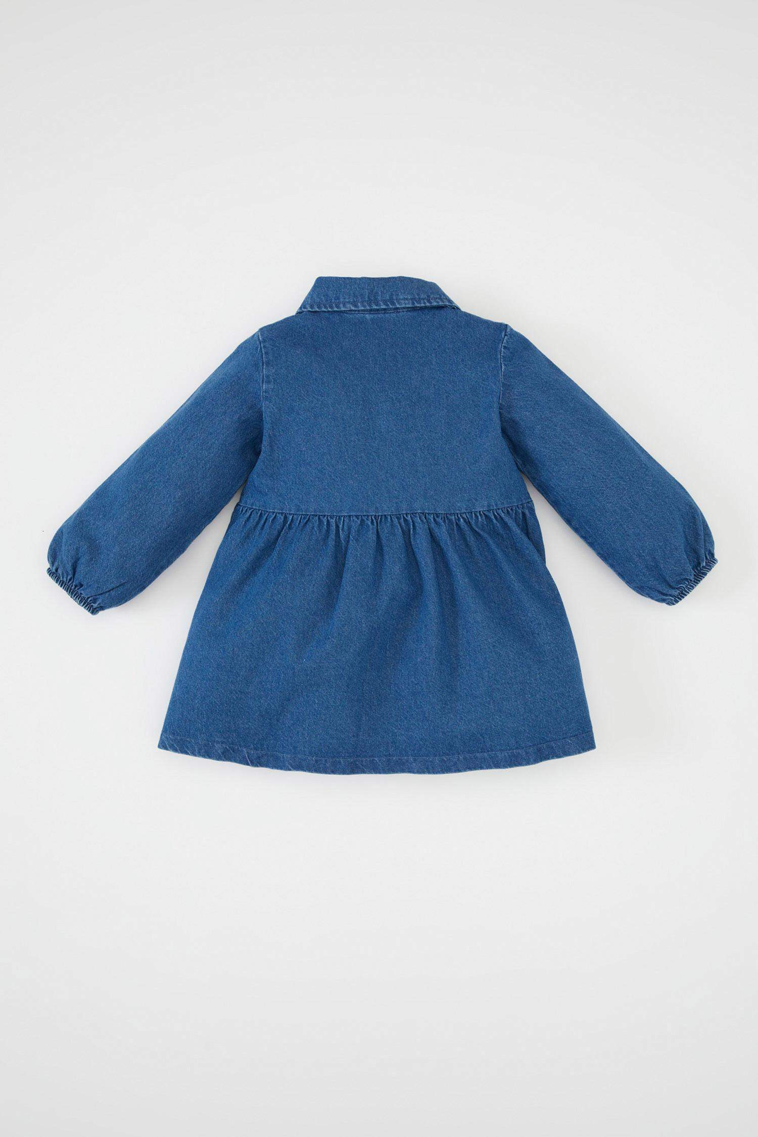 فستان جينز بناتي قصة عادية ردن طويل بياخة كبيرة