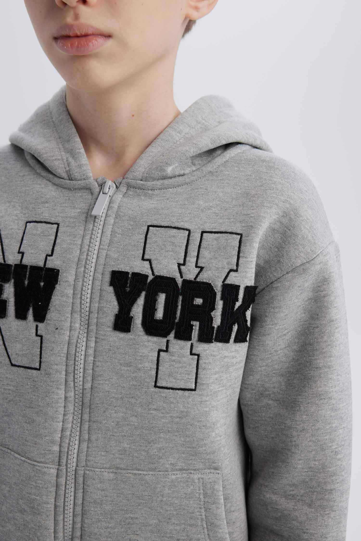 Erkek Çocuk 2'li Takım Kapüşonlu Baskılı Fermuarlı Sweatshirt Beli Lastikli Eşofman Altı