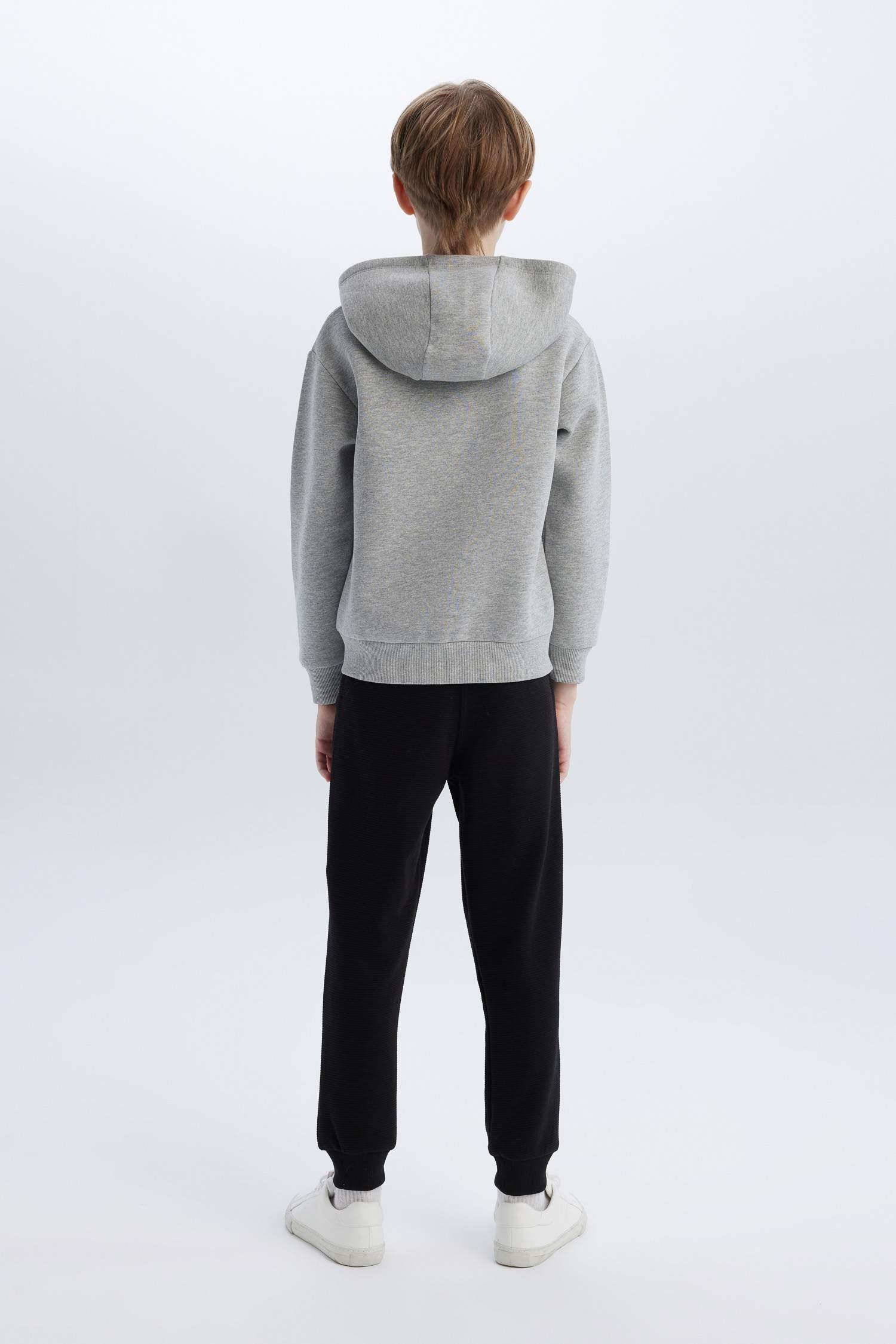 Erkek Çocuk 2'li Takım Kapüşonlu Baskılı Fermuarlı Sweatshirt Beli Lastikli Eşofman Altı