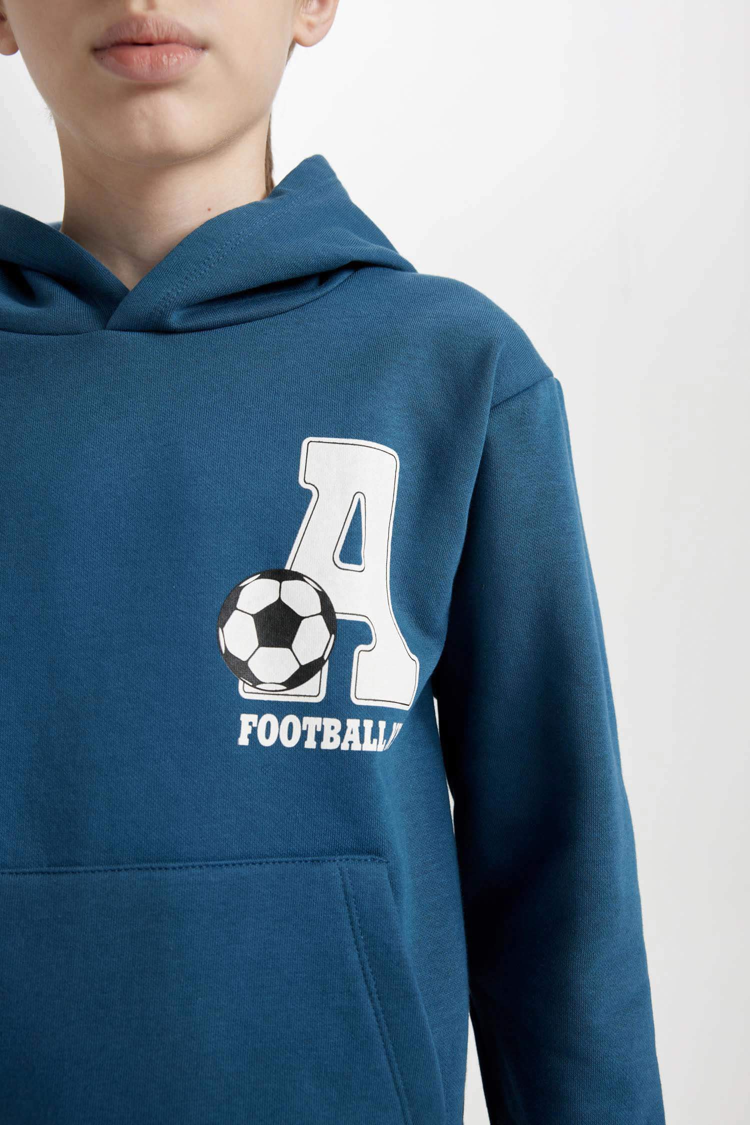 Erkek Çocuk 2'li Takım Baskılı Kapüşonlu Kanguru Cepli Sweatshirt Jogger Eşofman Altı