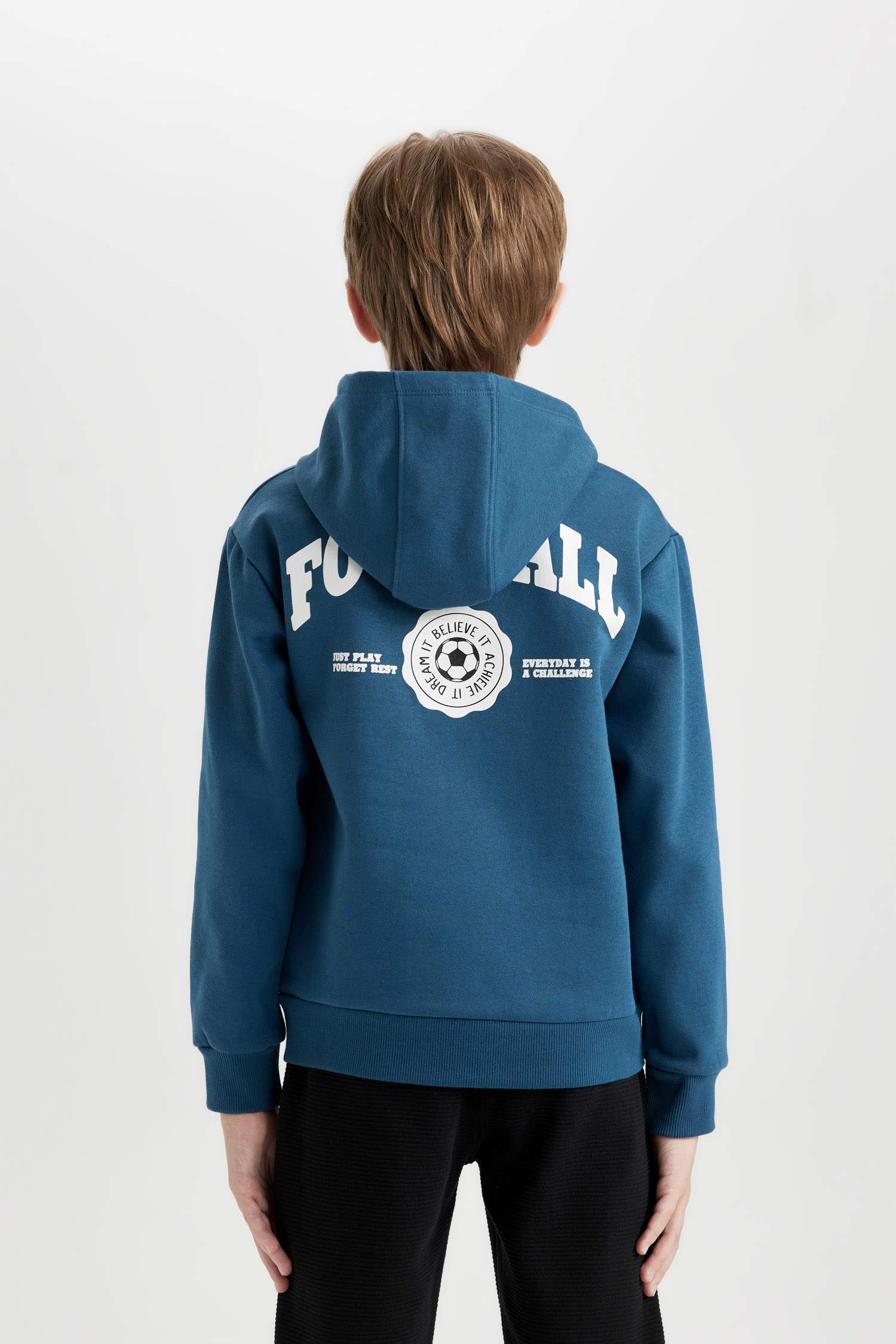 Erkek Çocuk 2'li Takım Baskılı Kapüşonlu Kanguru Cepli Sweatshirt Jogger Eşofman Altı