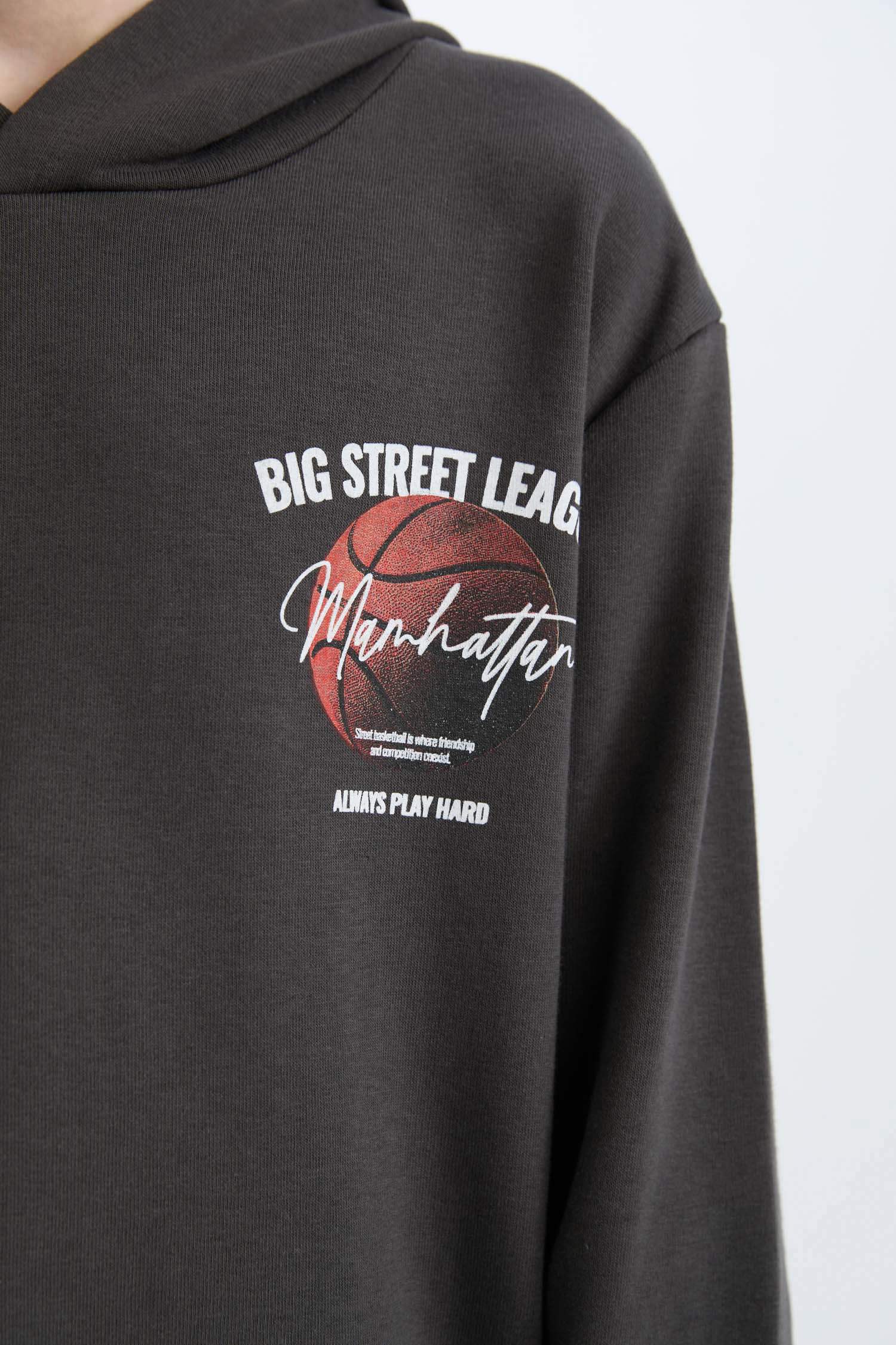 Erkek Çocuk 2'li Takım Kapüşonlu Baskılı Sweatshirt Beli Lastikli Eşofman Altı