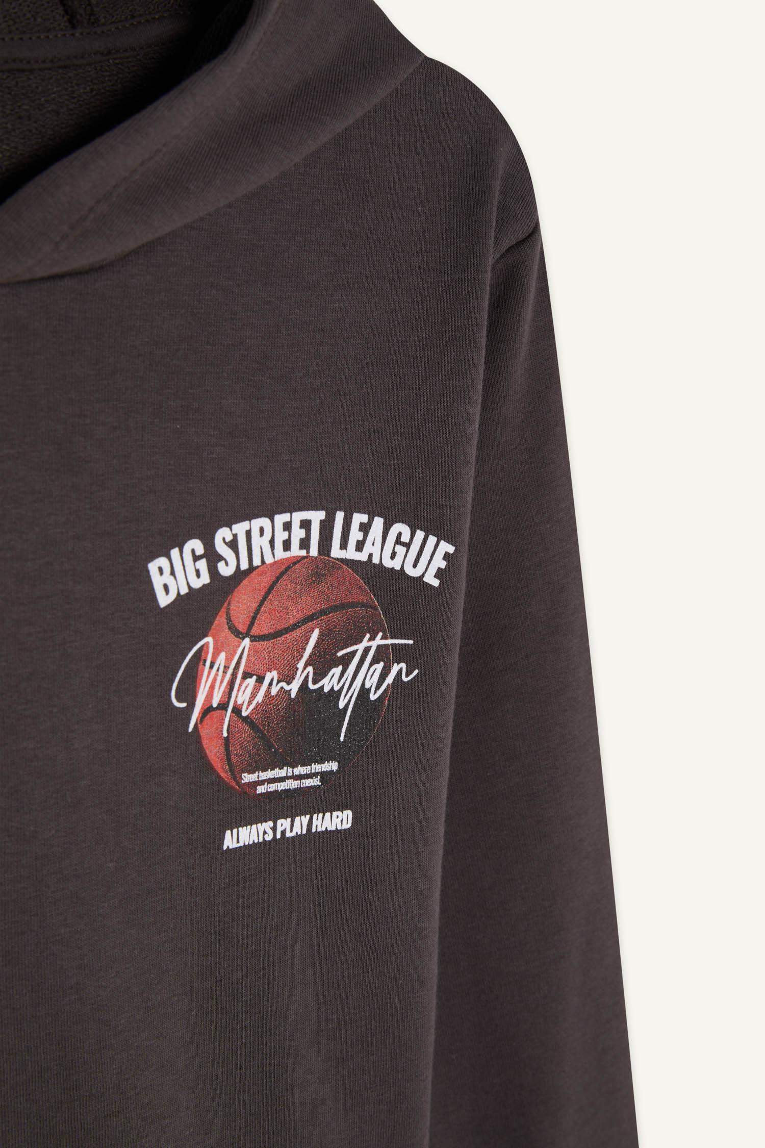 Erkek Çocuk 2'li Takım Kapüşonlu Baskılı Sweatshirt Beli Lastikli Eşofman Altı