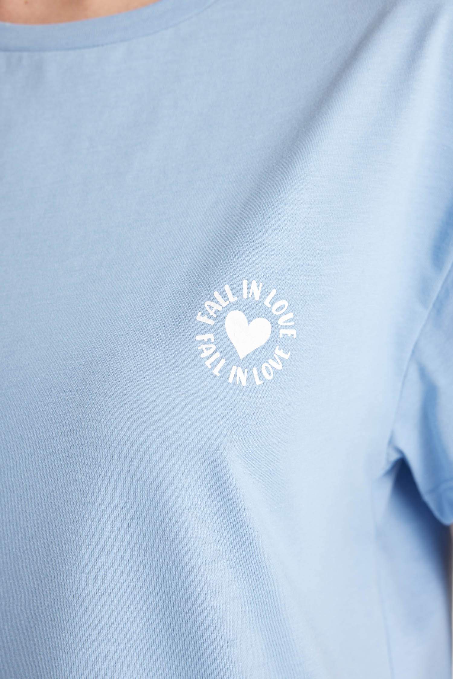 Fall in Love Pijama Takımı Bisiklet Yaka Baskılı Kısa Kollu Üst Beli Lastikli Kapri Alt 