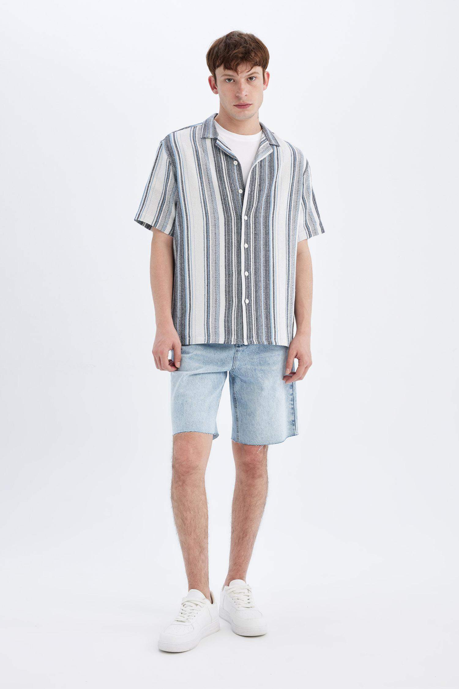 قميص مخطط نص ردن قصة عادية بياخة عالية