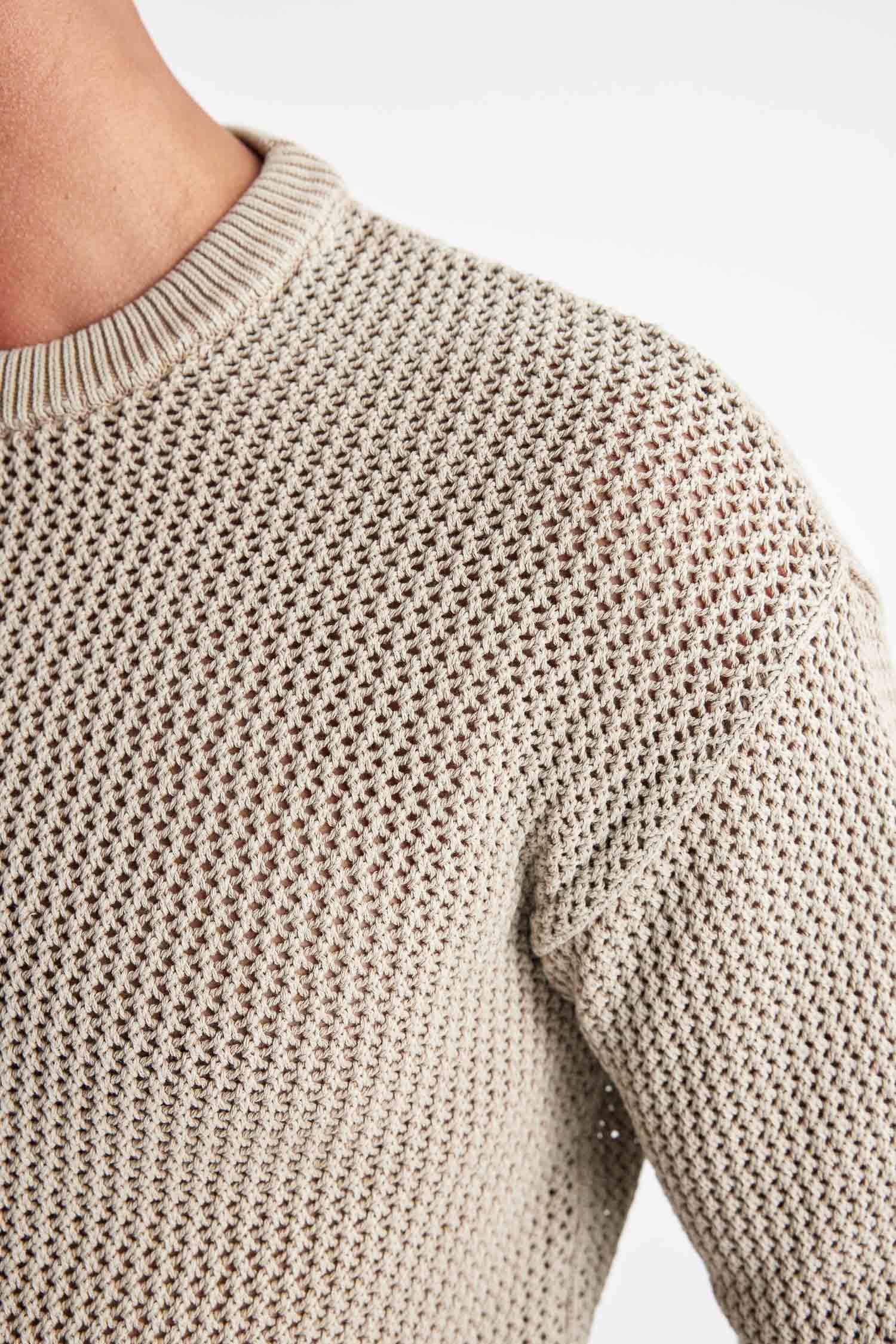 بلوفر قطن تريكو رجالي منسوج قصة مريحة برقبة مستديرة