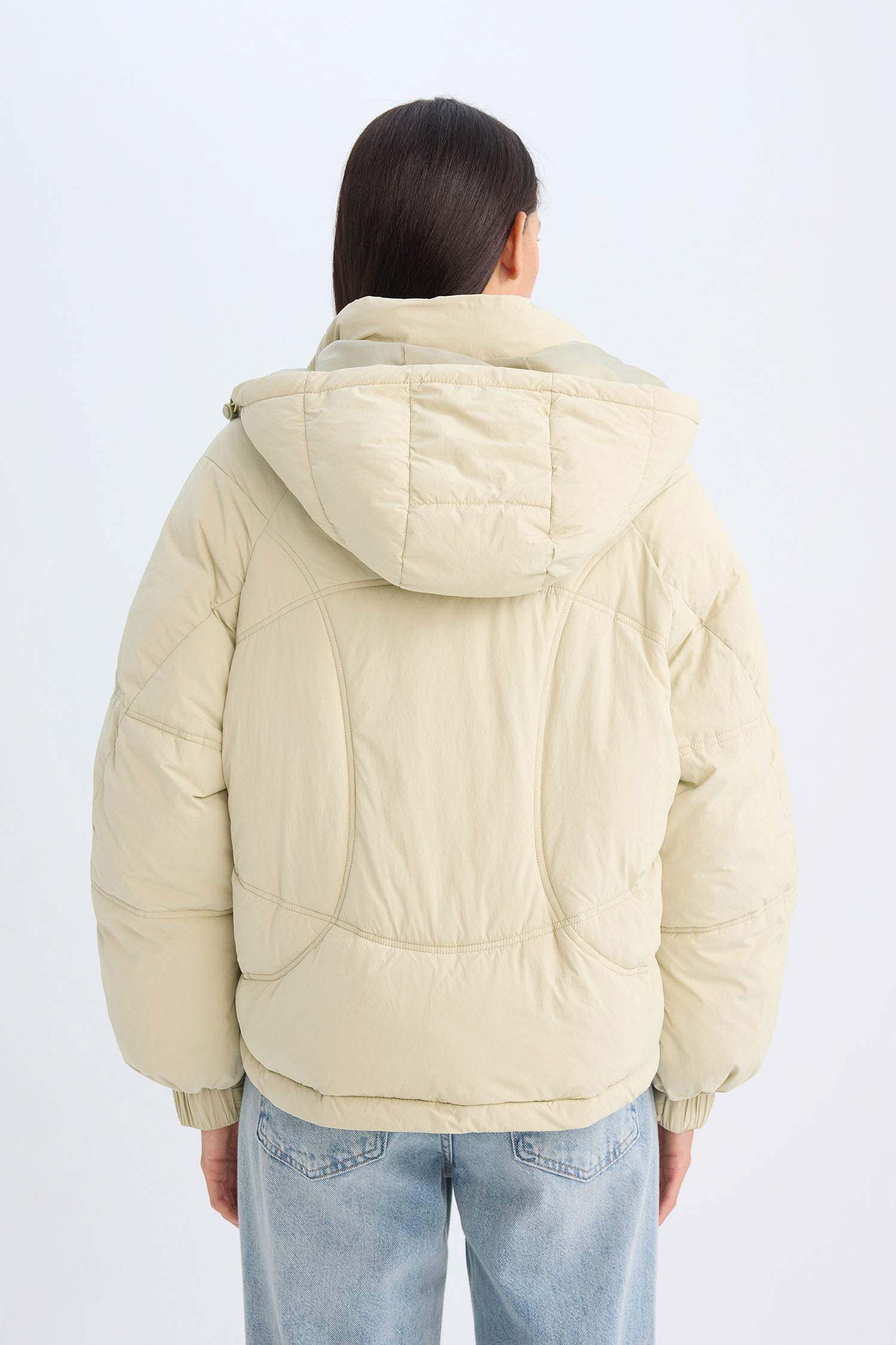 Su Geçirmez Kapüşonlu Kapitoneli Cepli Fermuarlı Mont