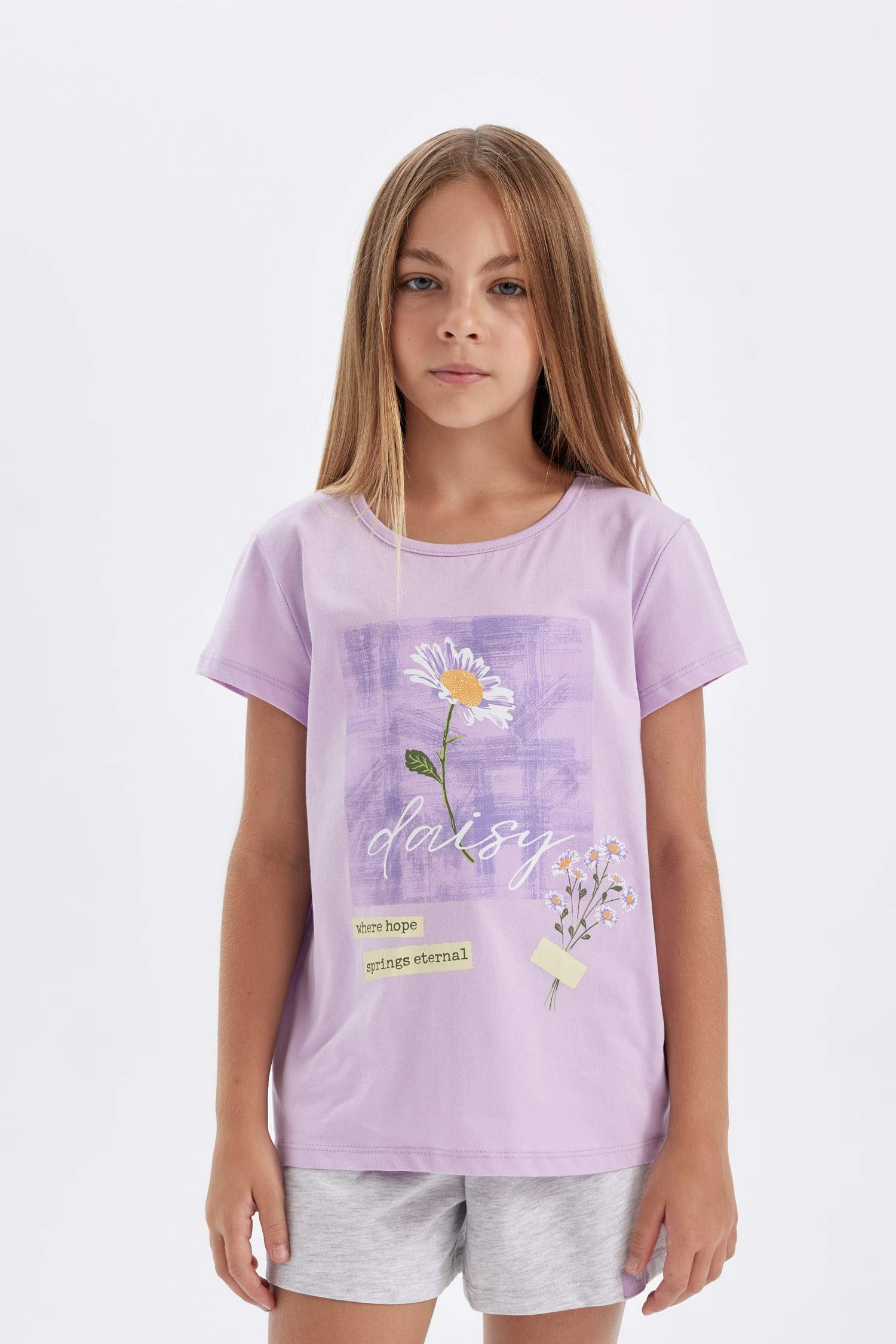 Kız Çocuk Pijama Takımı Baskılı Kısa Kollu Üst Şort