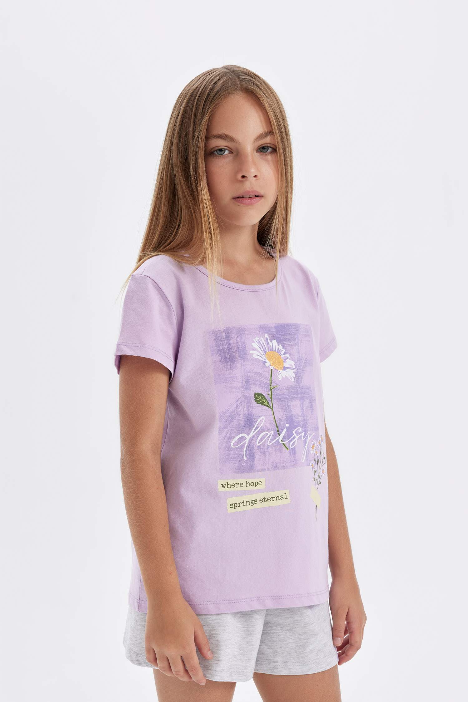 Kız Çocuk Pijama Takımı Baskılı Kısa Kollu Üst Şort