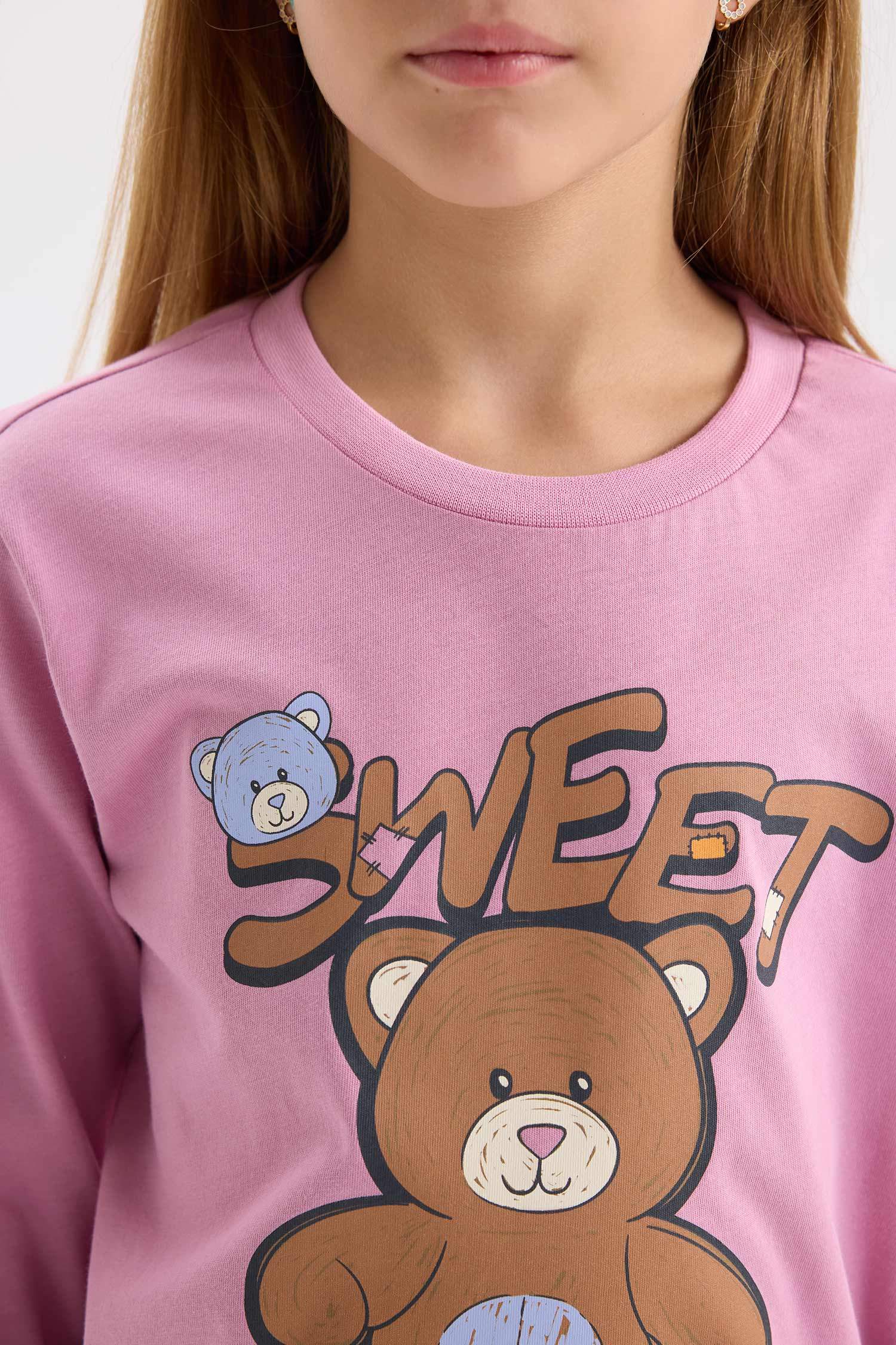 طقم بيجاما بناتي بينك قصة عادية - قطعتين