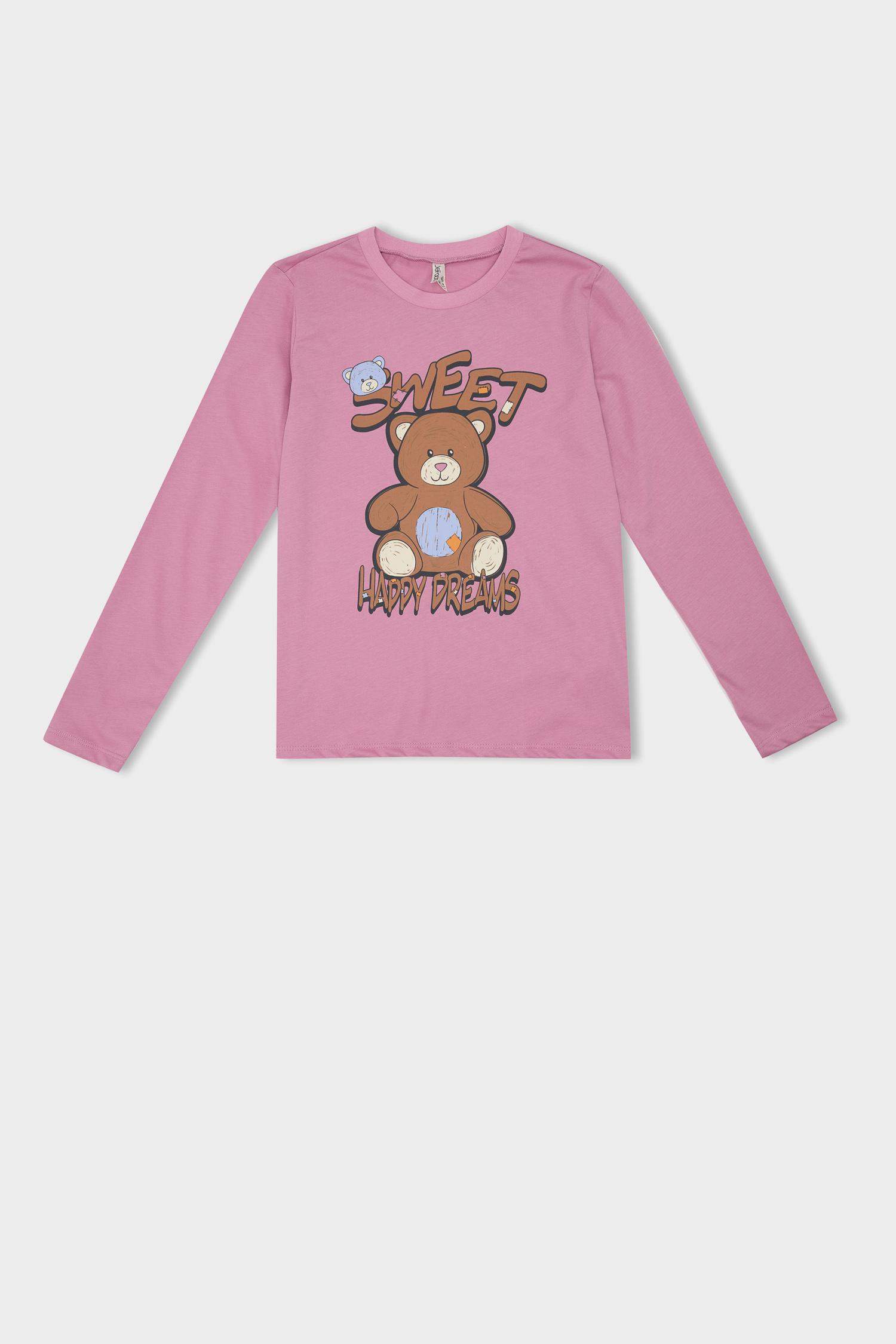 طقم بيجاما بناتي بينك قصة عادية - قطعتين