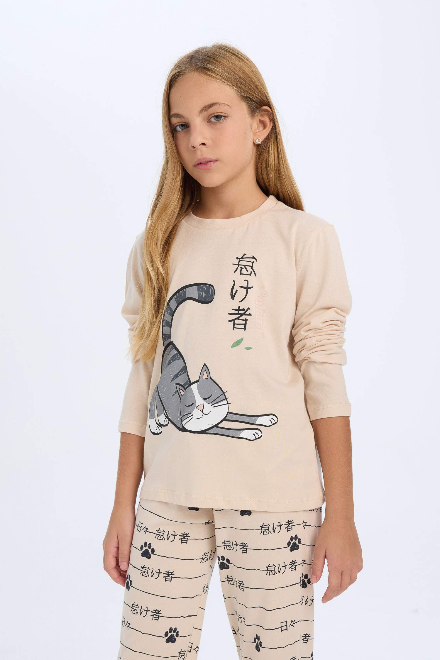 Pyjama imprimé Chat à manches longues pour Fille