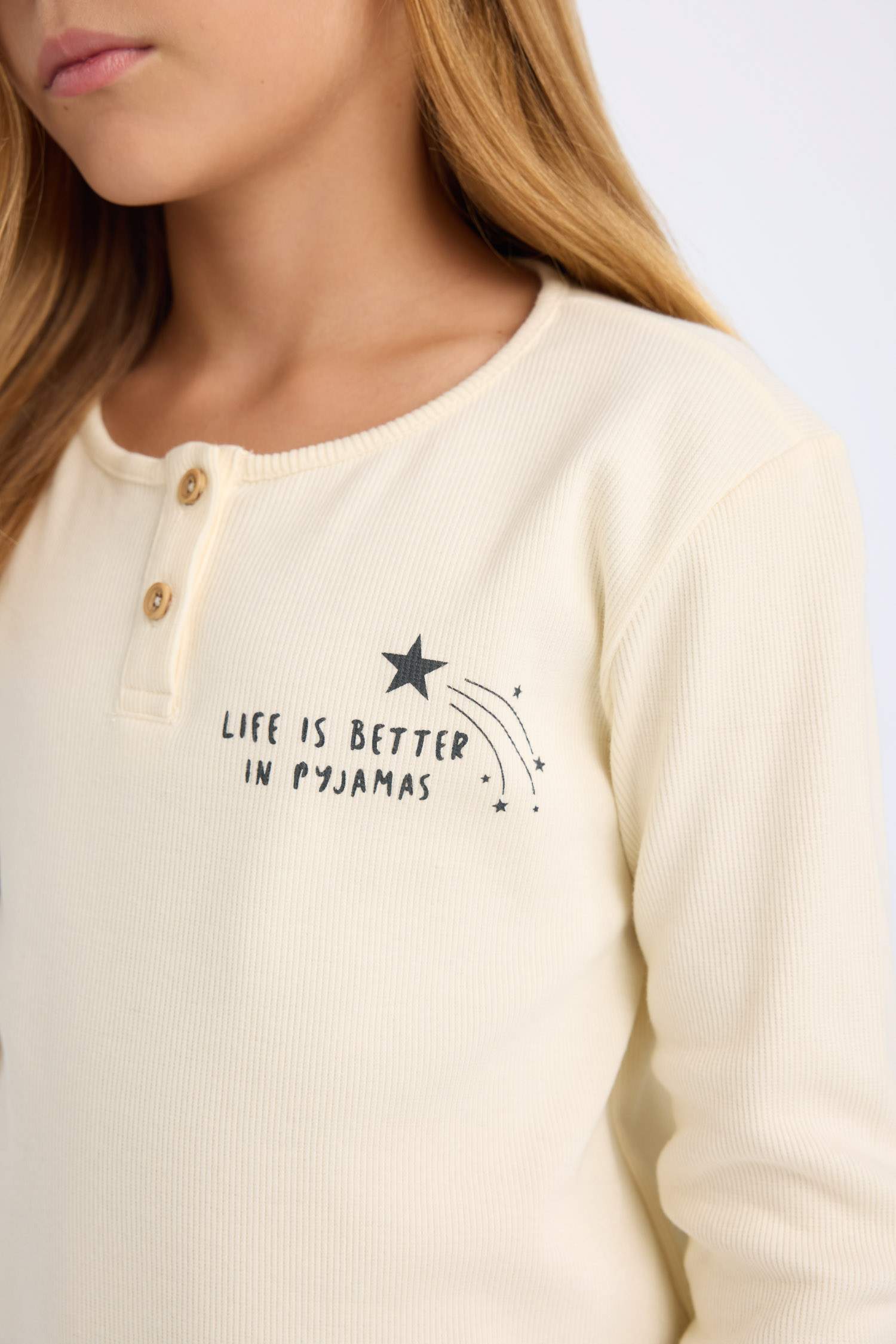 Kız Çocuk Pijama Takım Fitilli Kaşkorse Baskılı Uzun Kollu Üst Beli Lastikli Alt