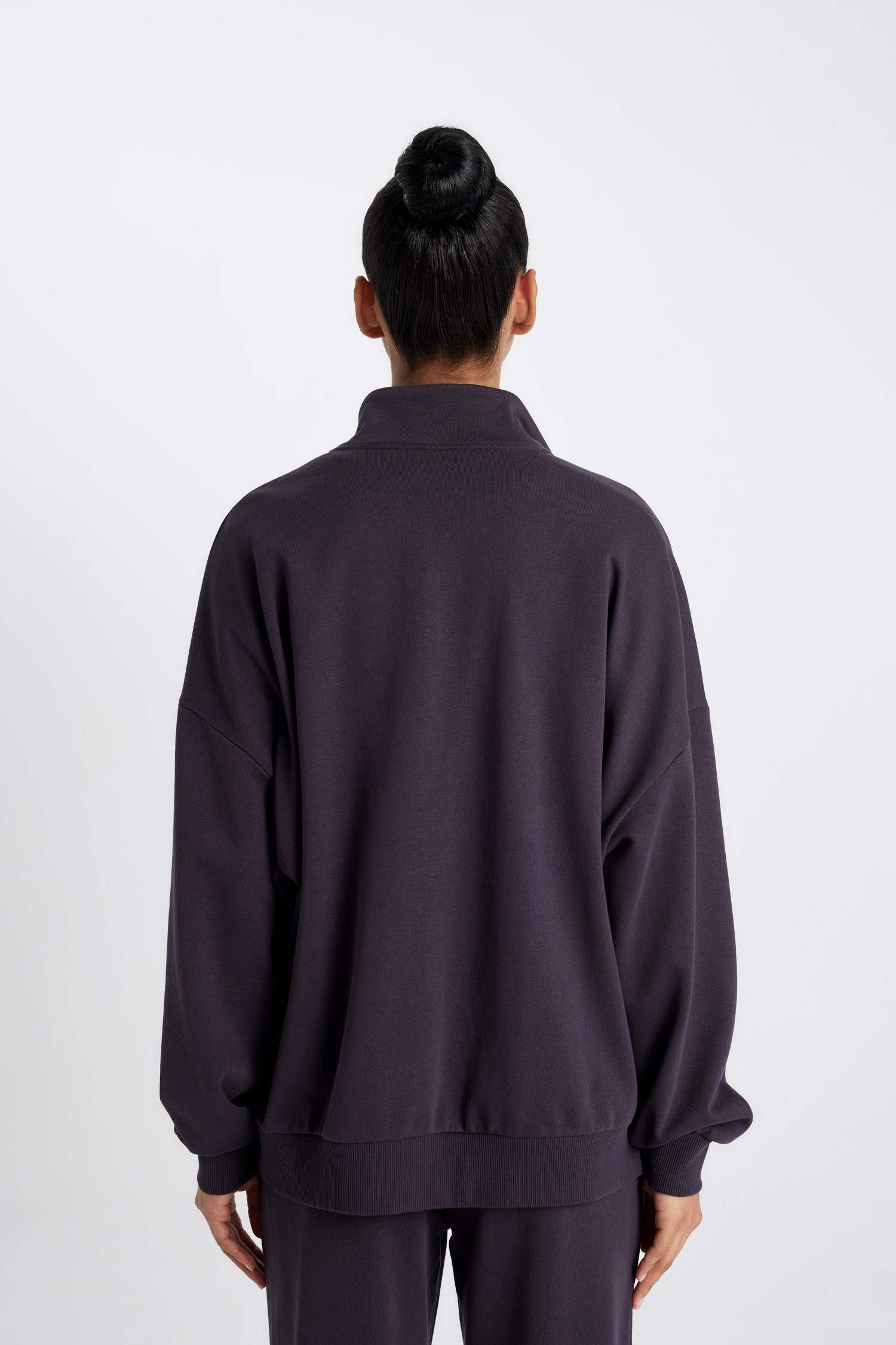 DeFactoFit Oversize Geniş Kalıp Yarım Fermuarlı Baskılı Sporcu Sweatshirt