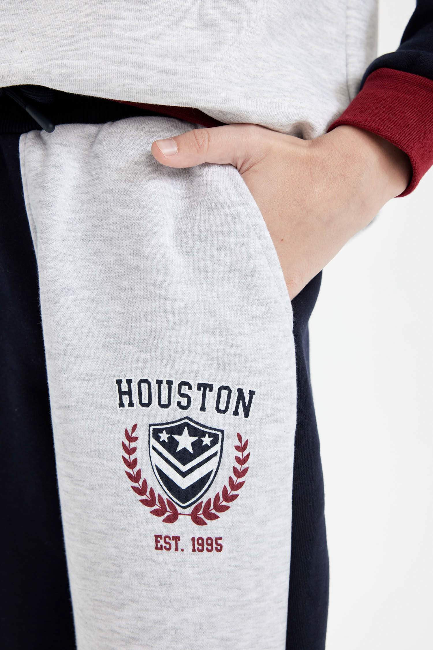 Erkek Çocuk Baskılı Renk Bloklu Beli Paçası Lastikli Cepli Jogger Eşofman Altı