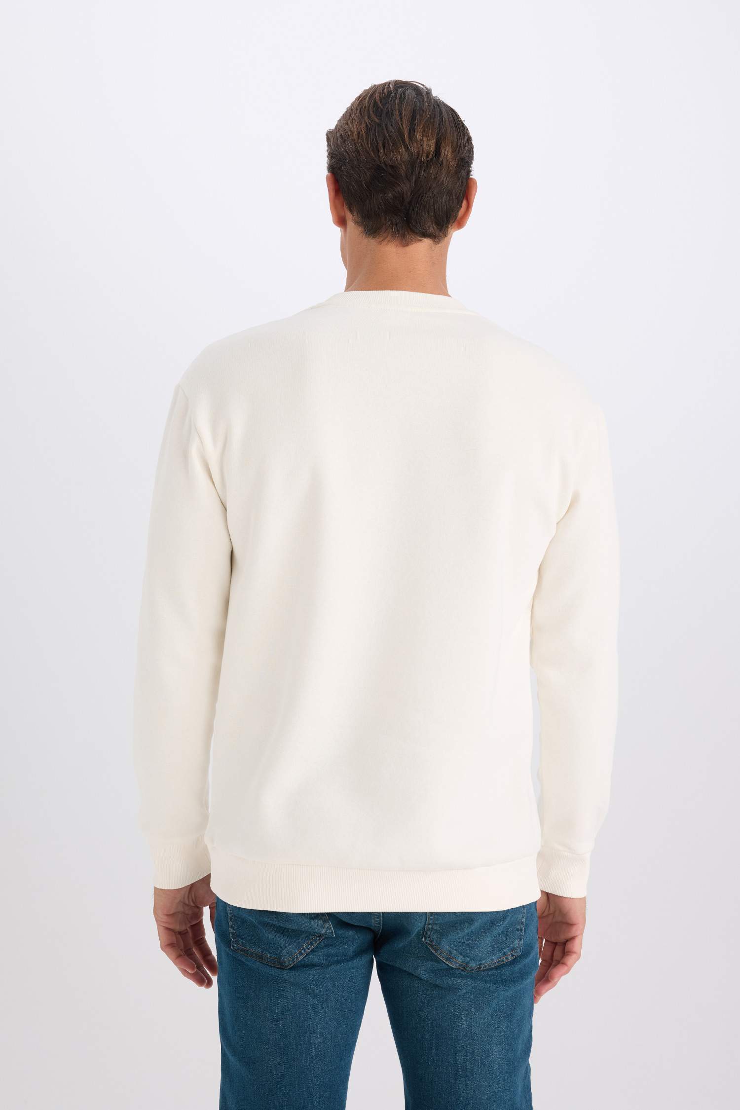 Relax Fit Bisiklet Yaka Nakışlı Kalın Sweatshirt