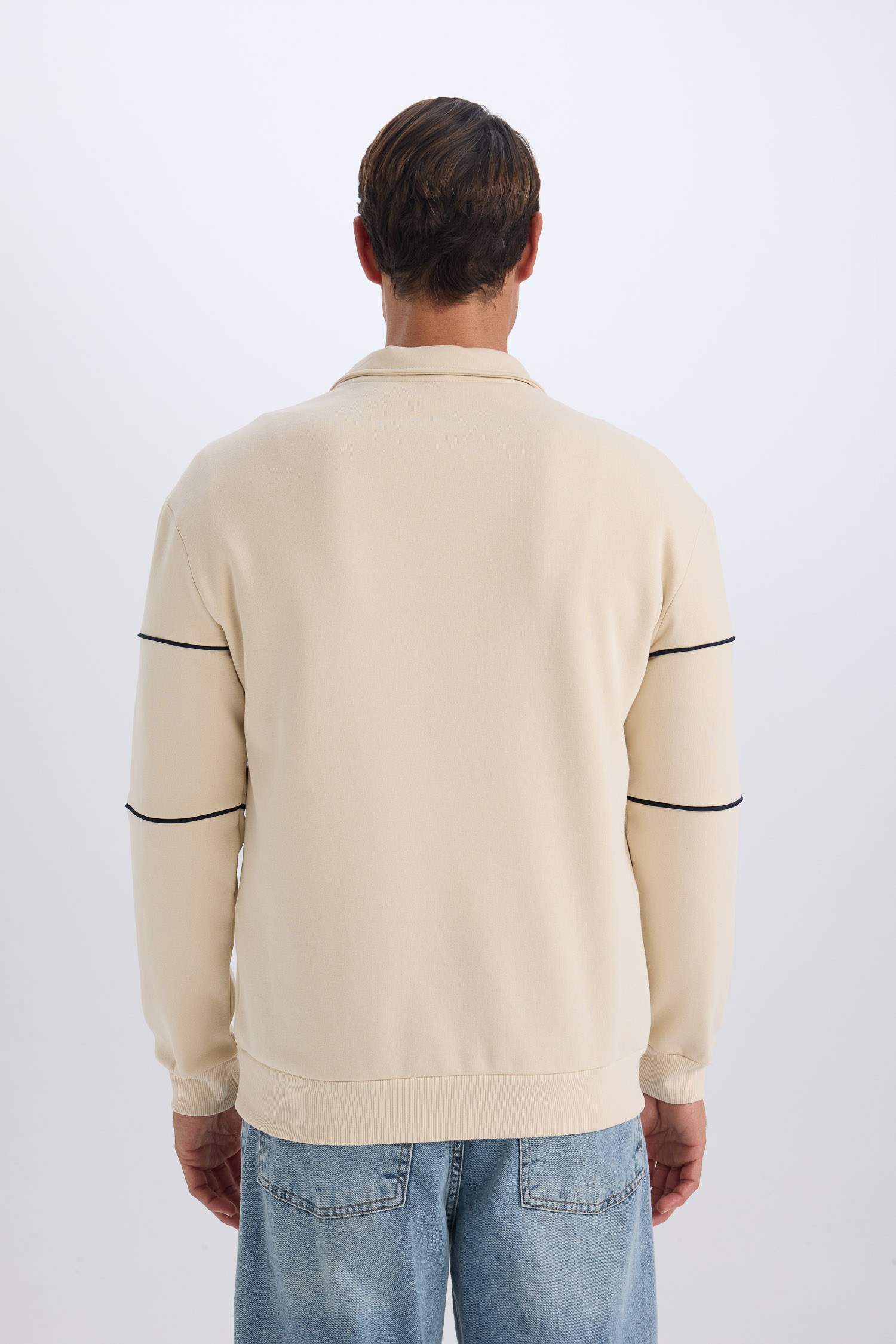 Relax Fit Dik Yaka Fermuarlı Baskılı Kalın Sweatshirt