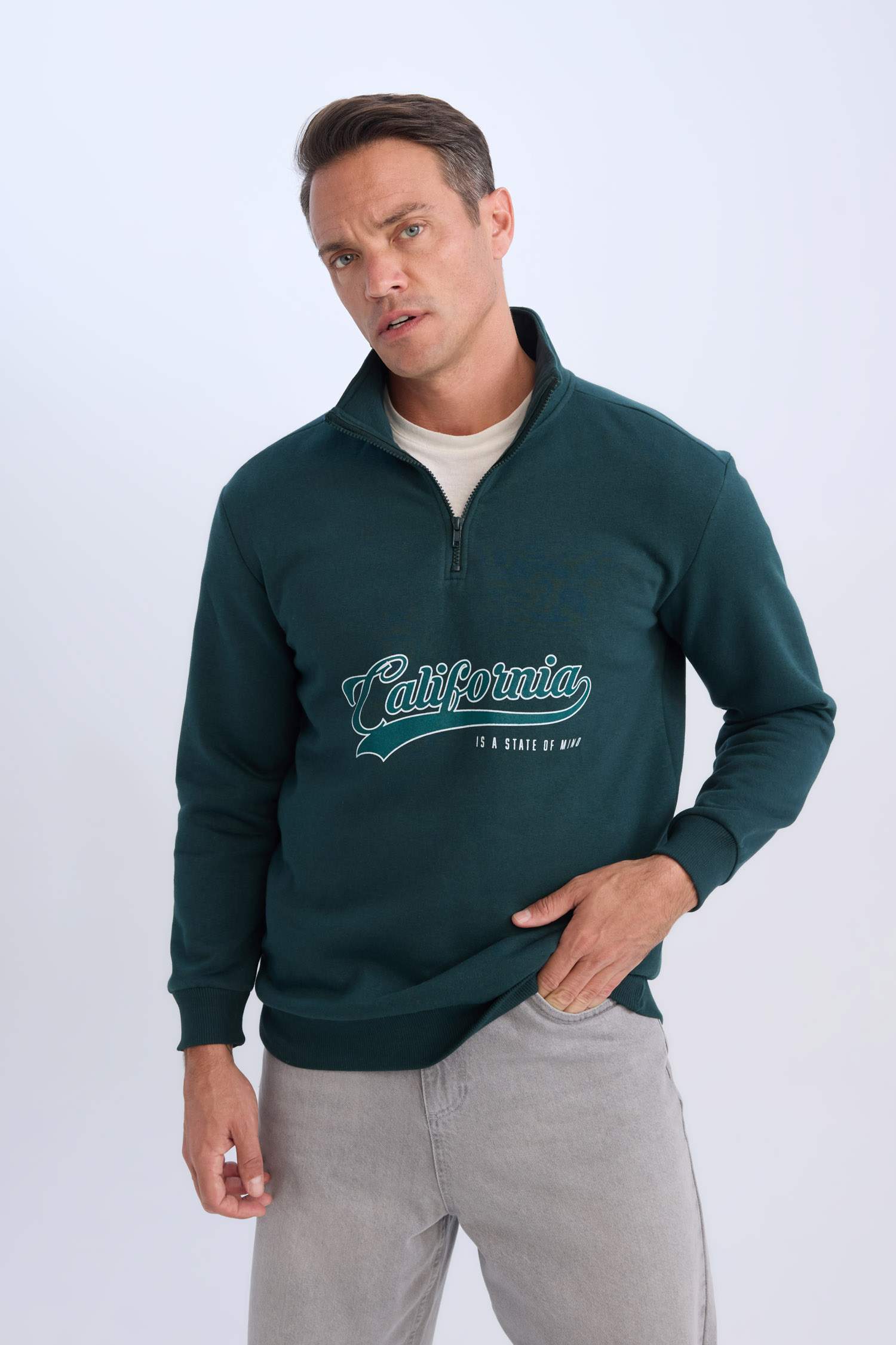 Relax Fit Stand Collar Thick Fabric Sweatshirt