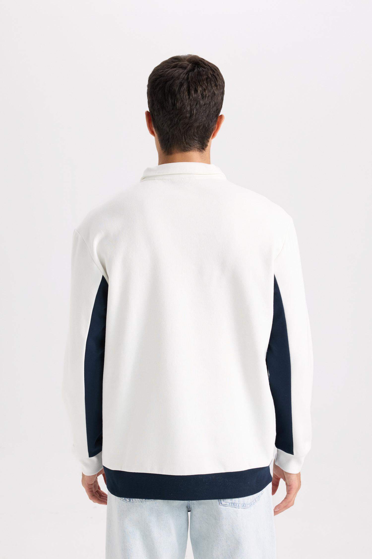 Relax Fit Dik Yaka Yarım Fermuarlı Baskılı Kalın Sweatshirt