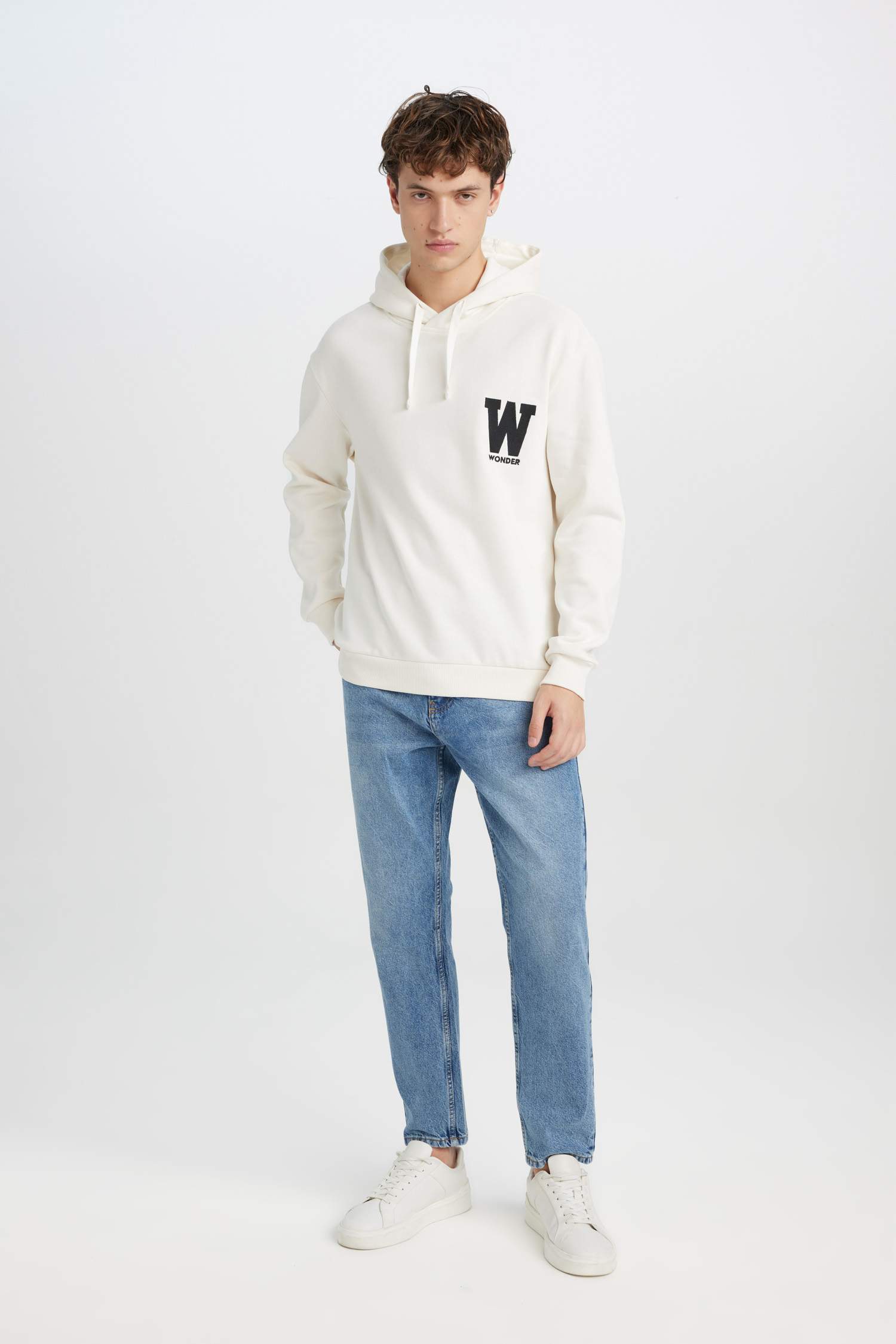 Relax Fit Kapüşonlu Baskılı Kalın Sweatshirt