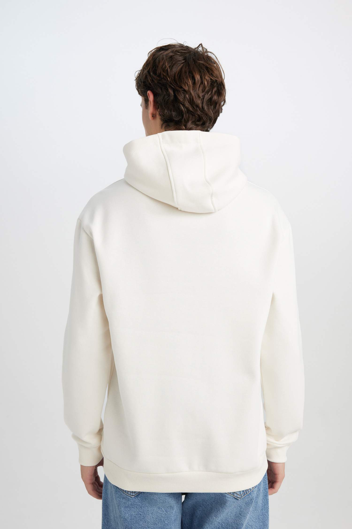 Relax Fit Kapüşonlu Baskılı Kalın Sweatshirt