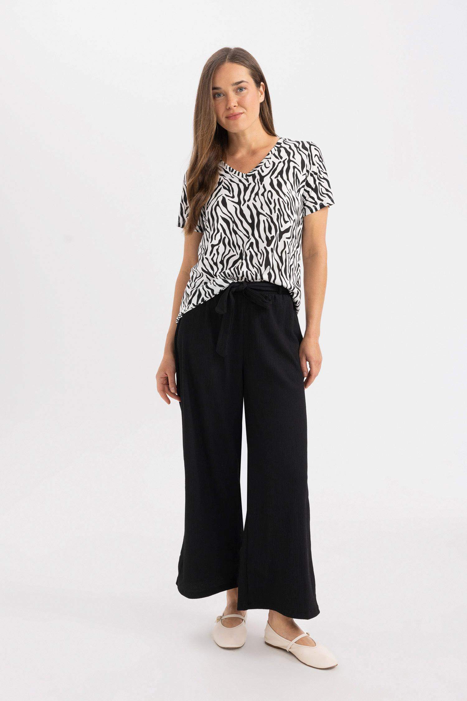 Pantacourt Capri Évasé à Jambes Large à Plis