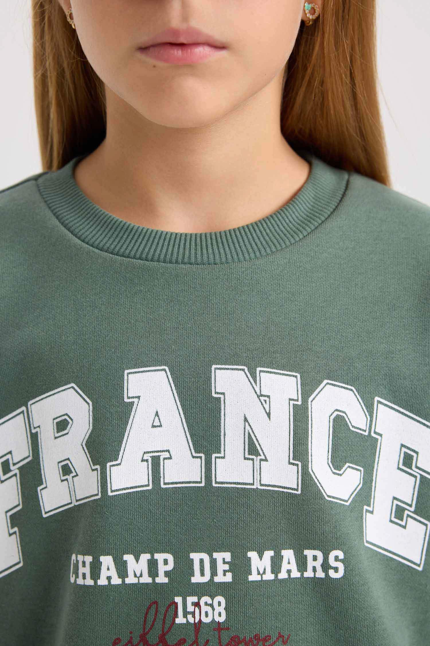 Kız Çocuk 2'li Takım Baskılı Sweatshirt Beli Lastikli Eşofman Altı