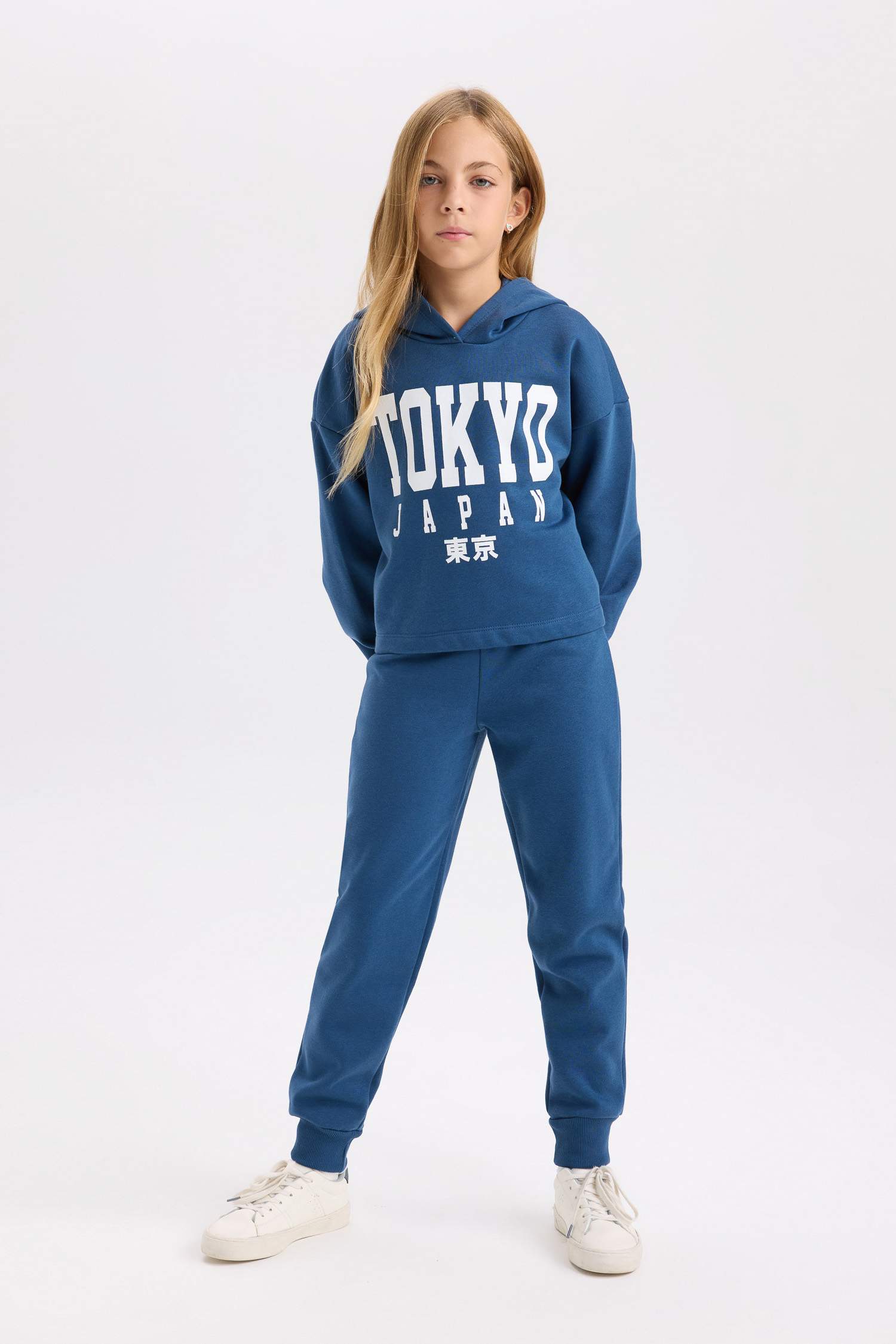 Kız Çocuk 2'li Takım Baskılı Sweatshirt Beli Lastikli Jogger Eşofman Altı