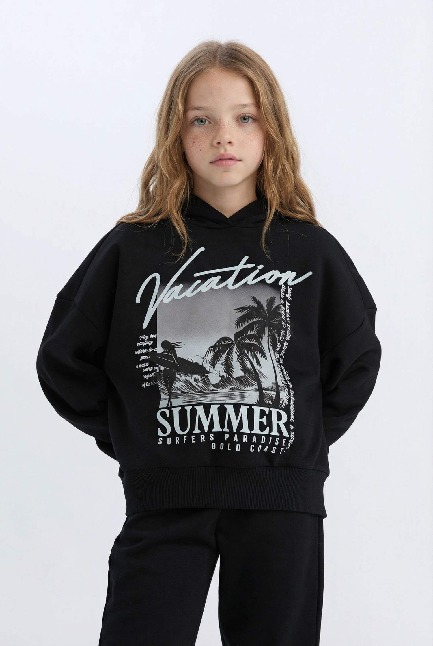 Ensemble pour fille : sweat à capuche imprimé et jogging