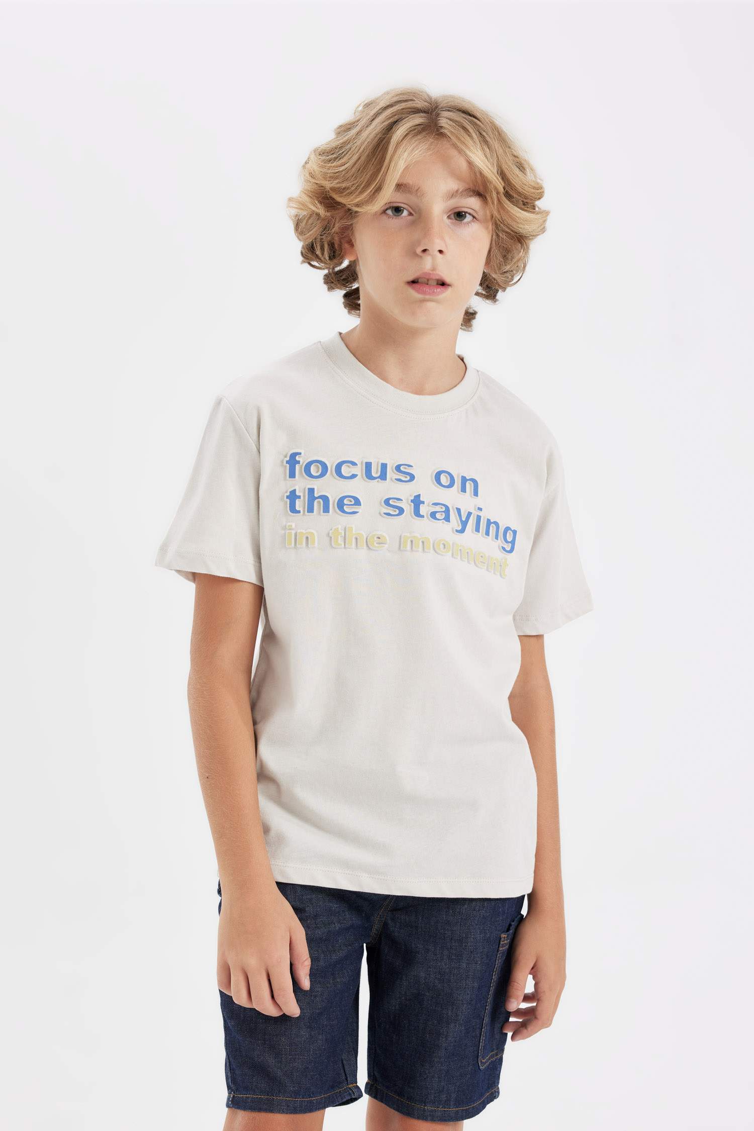 Erkek Çocuk Bisiklet Yaka Baskılı Kısa Kollu Tişört