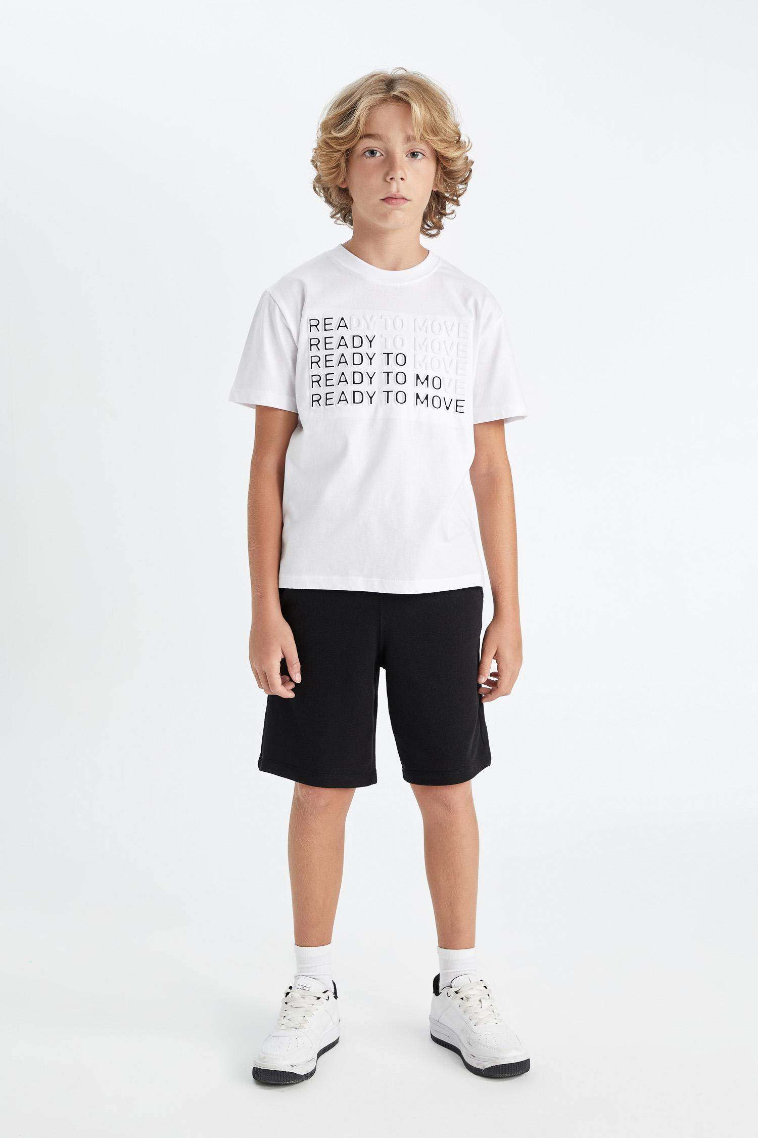 Erkek Çocuk Bisiklet Yaka Baskılı Kısa Kollu Tişört