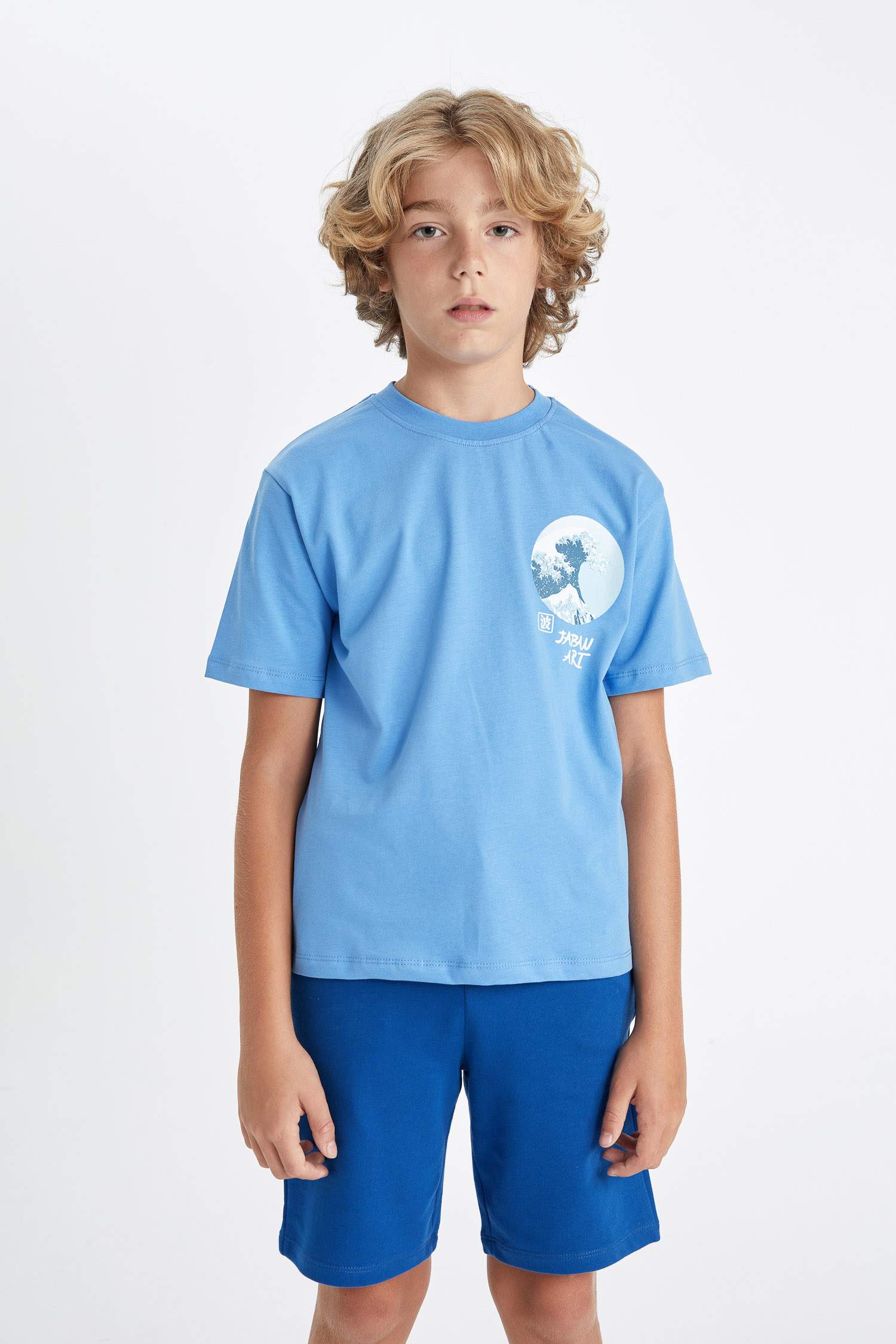 Erkek Çocuk Bisiklet Yaka Baskılı Kısa Kollu Tişört