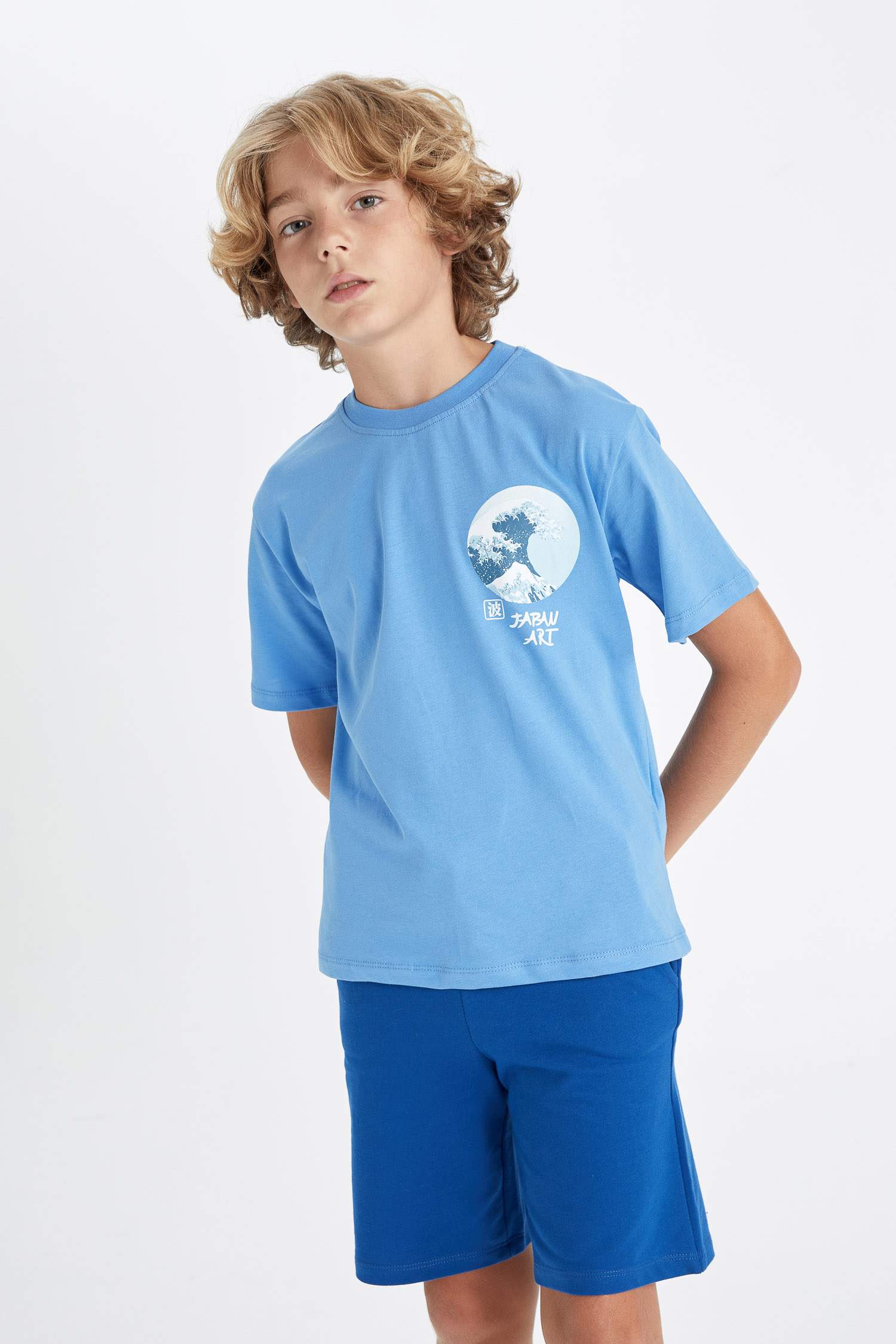 Erkek Çocuk Bisiklet Yaka Baskılı Kısa Kollu Tişört