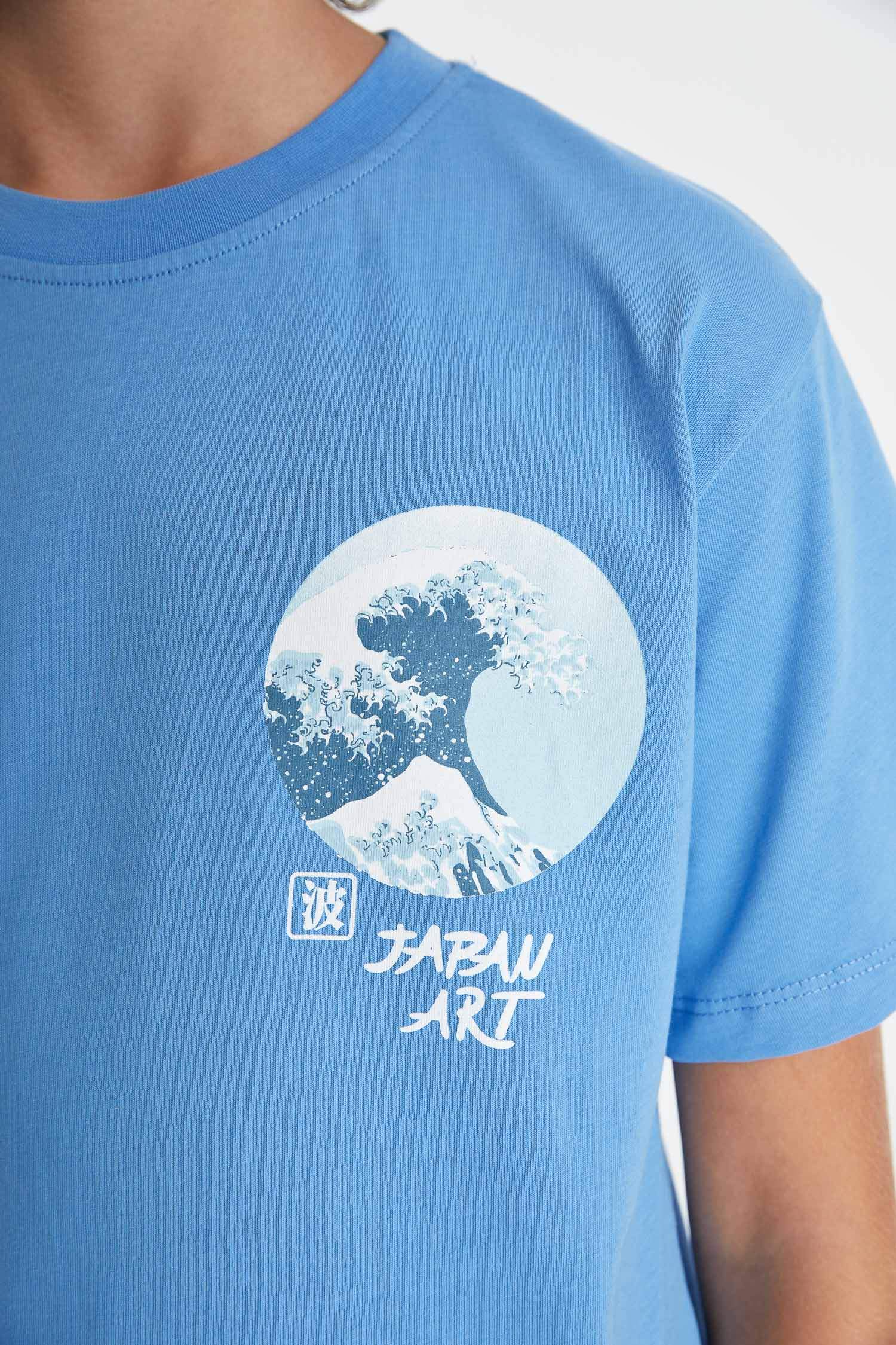 Erkek Çocuk Bisiklet Yaka Baskılı Kısa Kollu Tişört