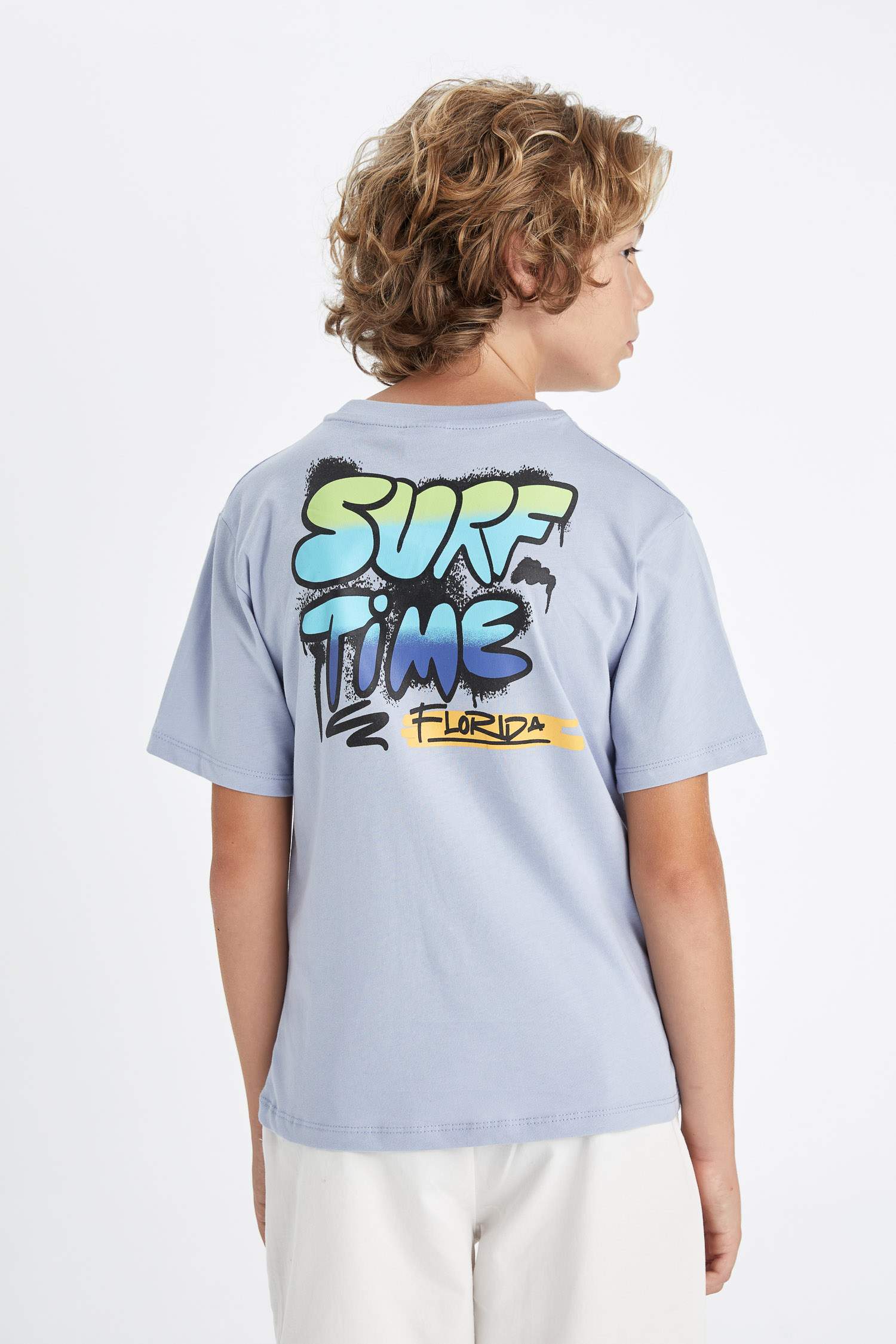 Erkek Çocuk Bisiklet Yaka Sırt Baskılı Kısa Kollu Tişört