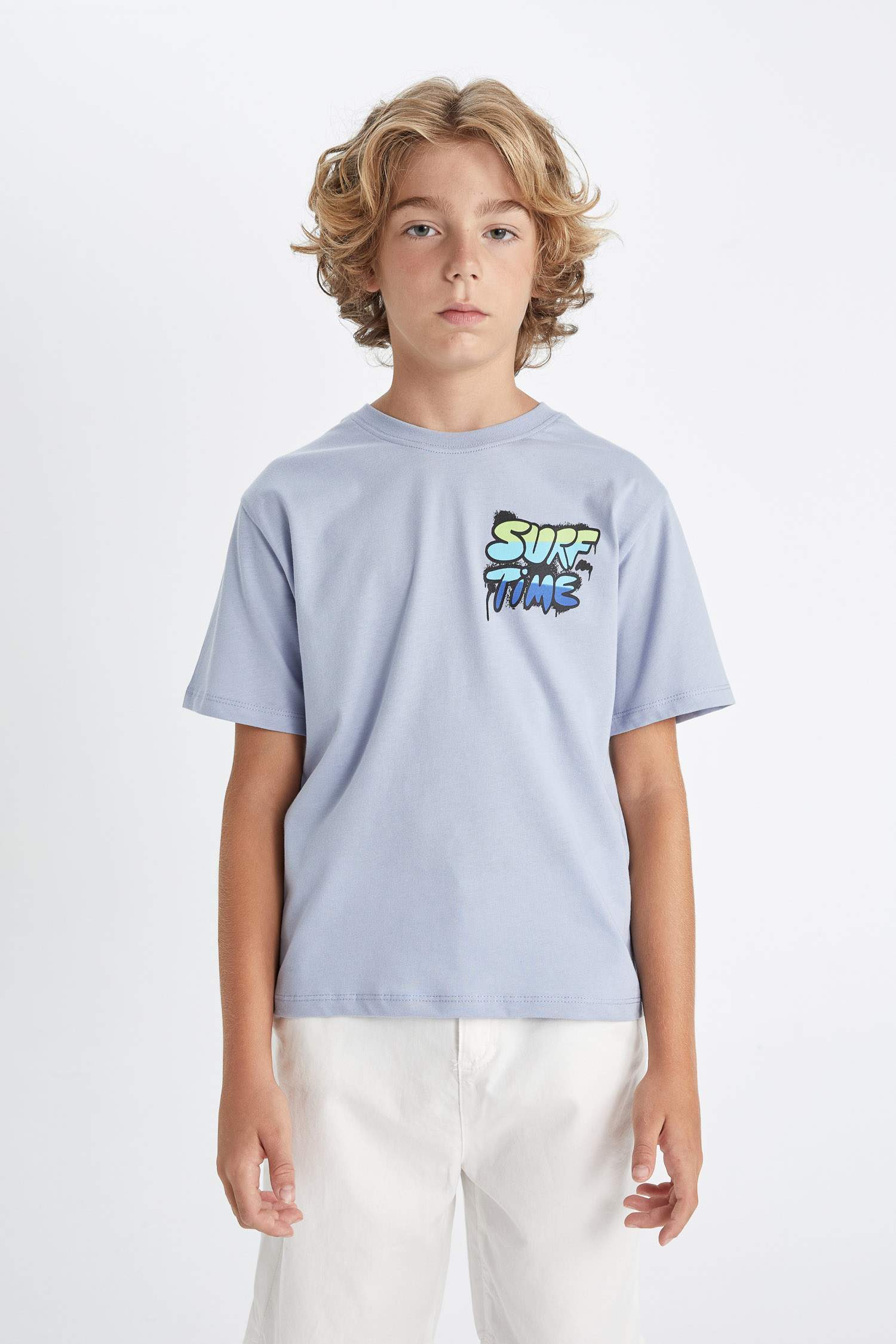 Erkek Çocuk Bisiklet Yaka Sırt Baskılı Kısa Kollu Tişört